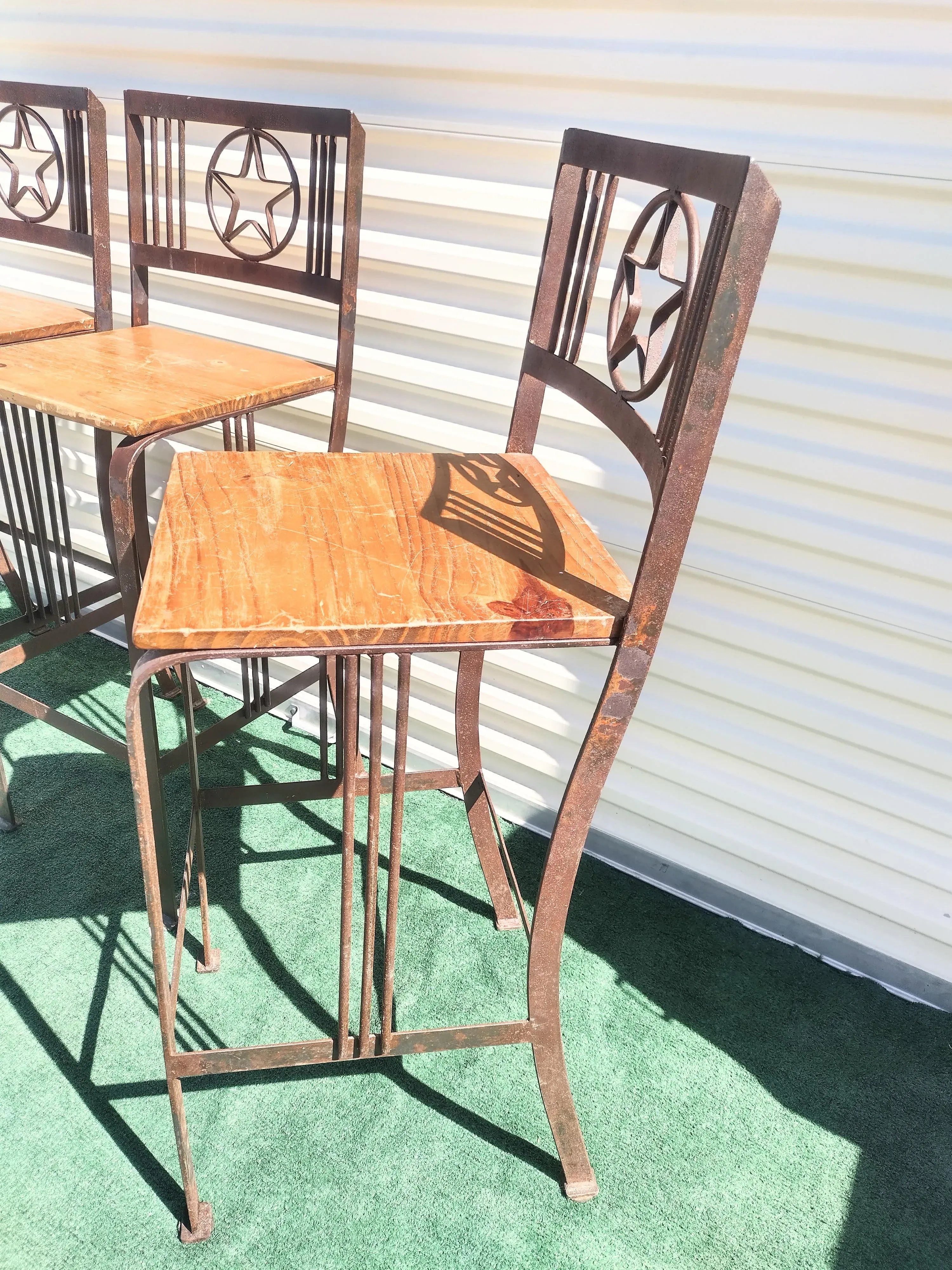 Rustic Iron Wood Texas Star Back Bar Stools Set of 4 Chairish