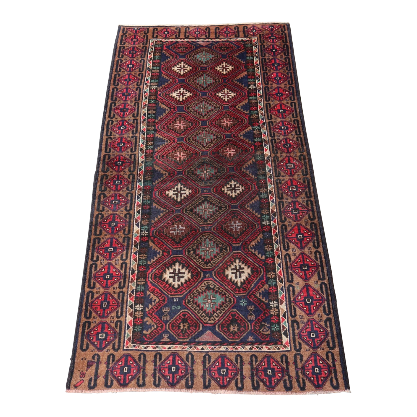 Vintage Belouch Hand Knotted Afghan Rug