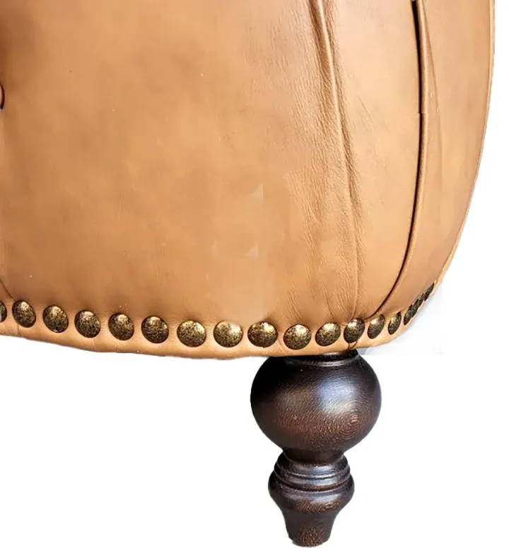 Natuzzi Italian Leather Chesterfield Sofa - Curved Nailhead Tufted