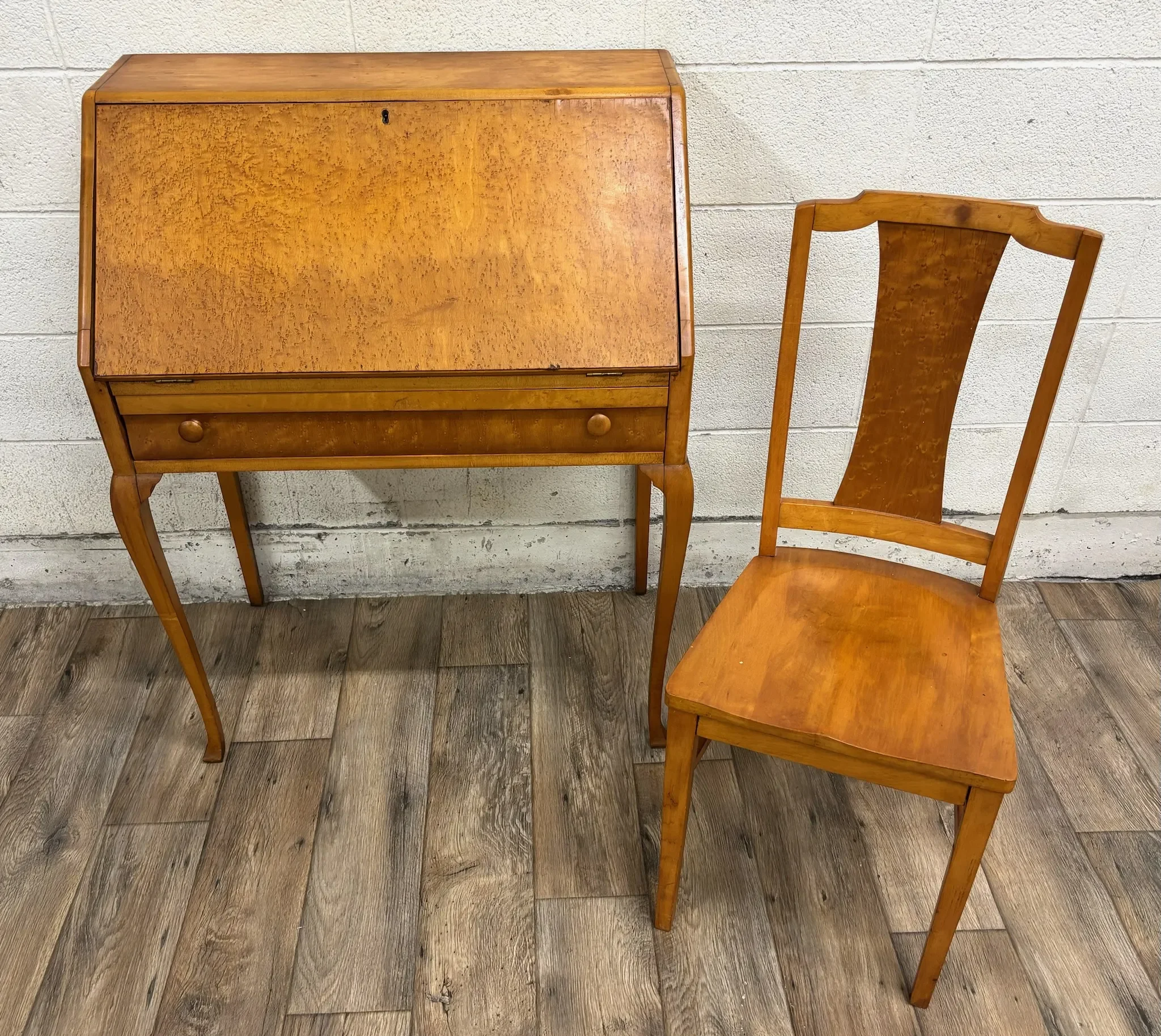 Vintage French Louis XVI Country Style Secretary Desk With Chair