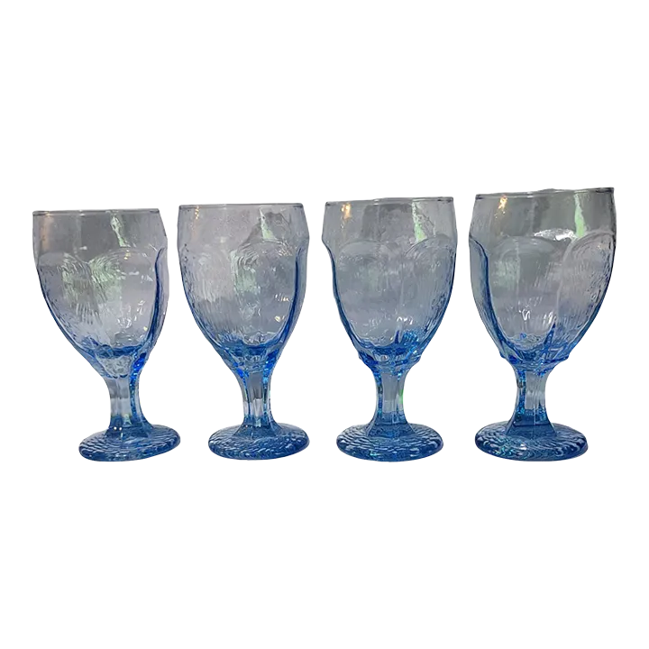 Late 20th Century Coastal Wave Ocean Blue Libbey Glasses Water Wine Goblets-  Set of 4 | Chairish