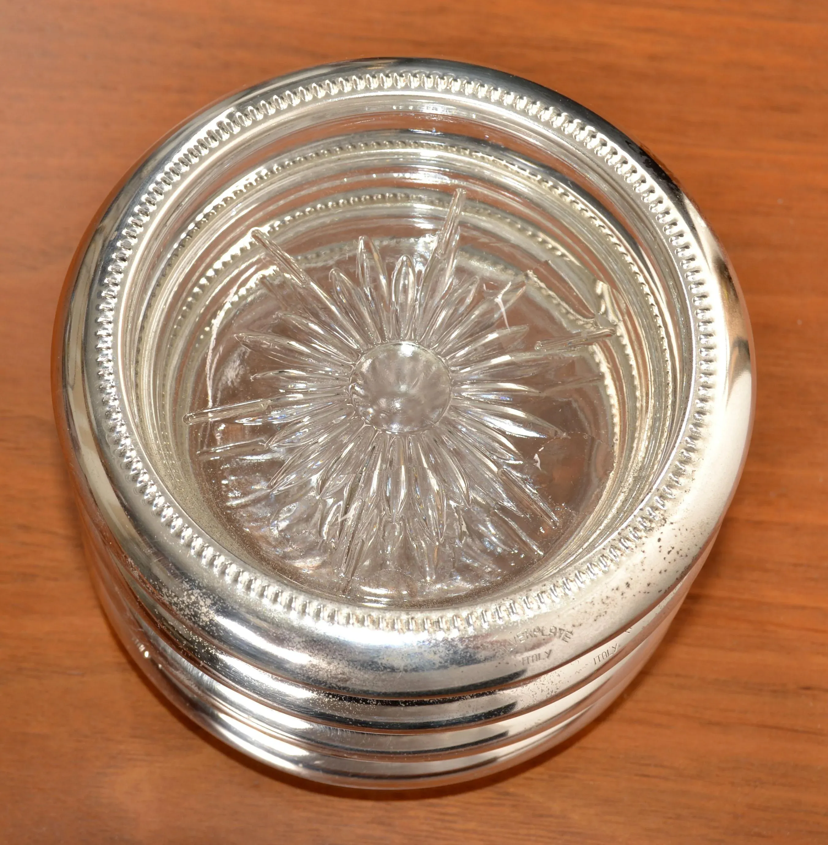 1980s Leonard Marked Italy Silverplate & Crystal Wine Glass
