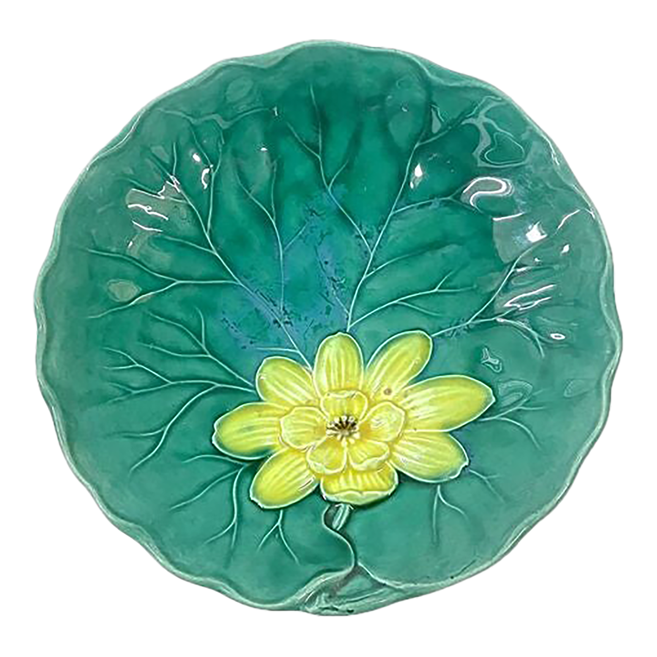Antique Majolica Water Lily Pad Plate