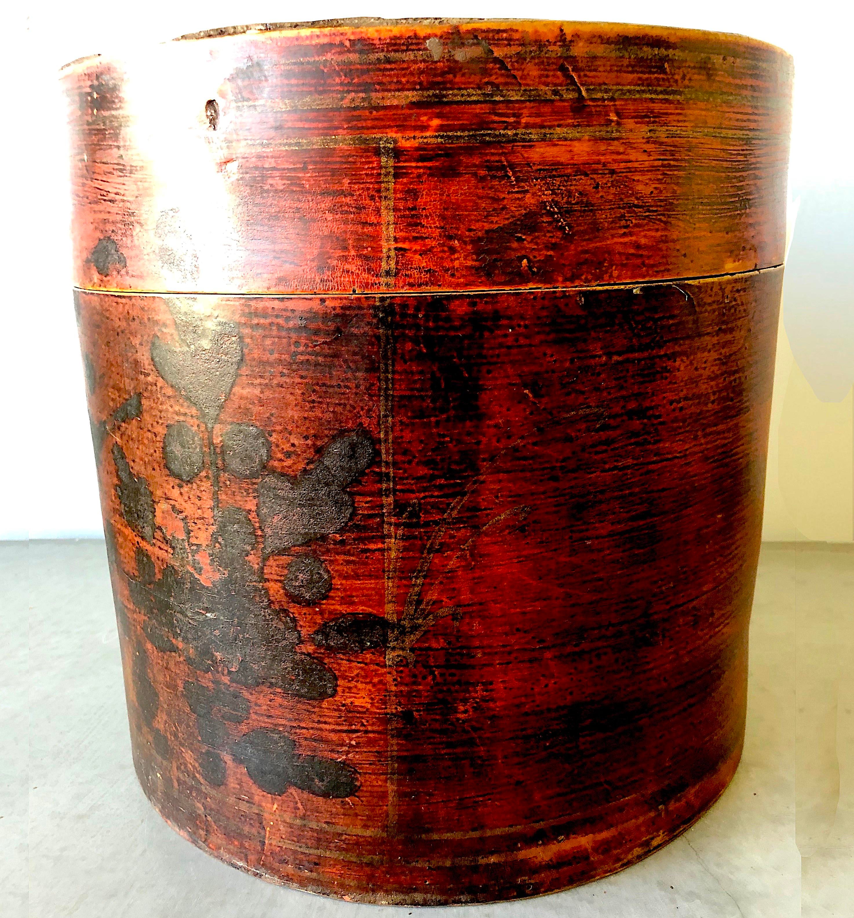 Red Lacquer Chinese Hat Box - 19thC Red Lacquer Chinese Hat Box - 19thC