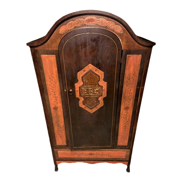 Late 19th Century Antique Armoire in Finished Walnut, Painted Details