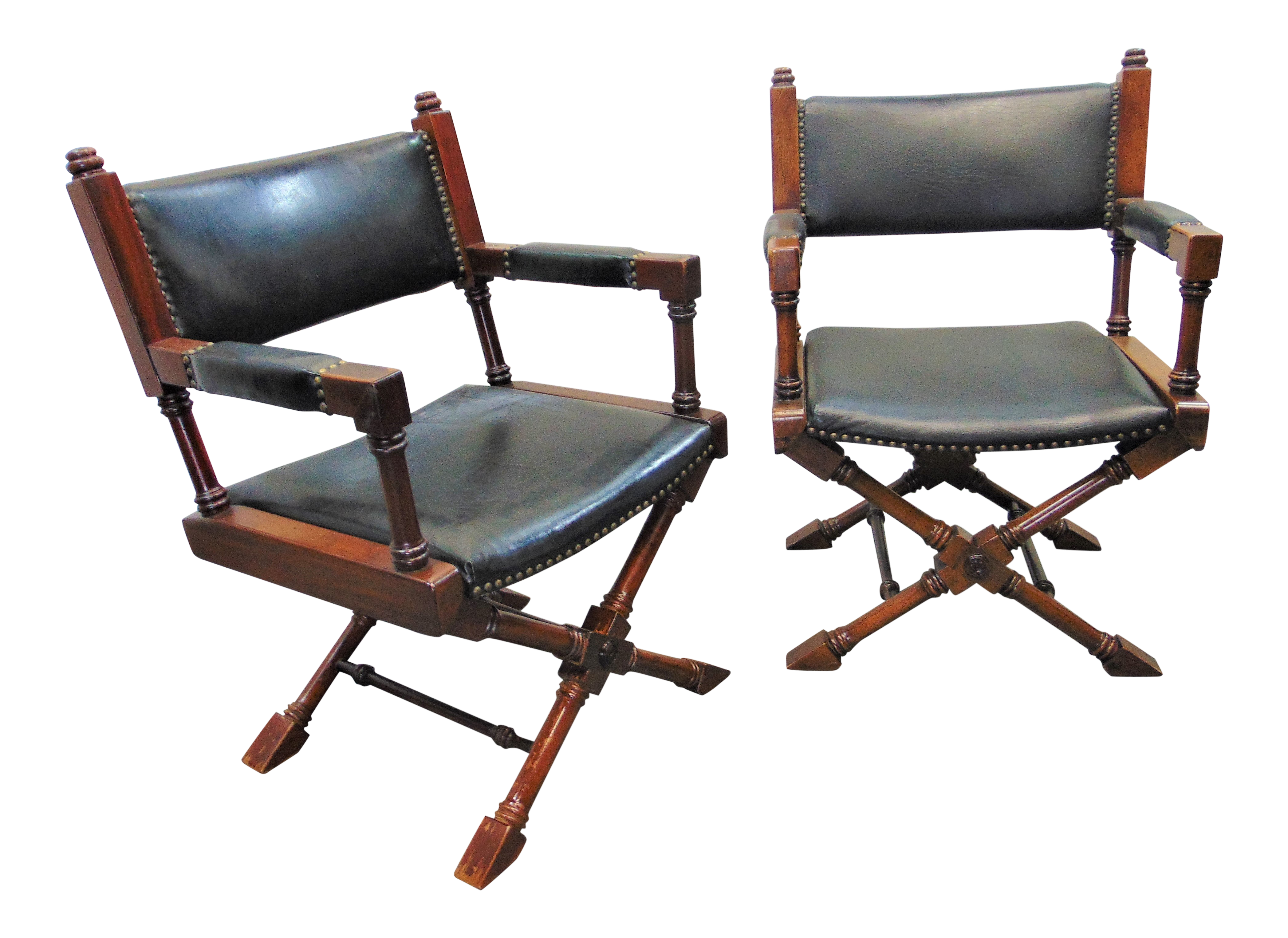 Hollywood Regency Leather X Base Fruitwood Director Chair Chairish