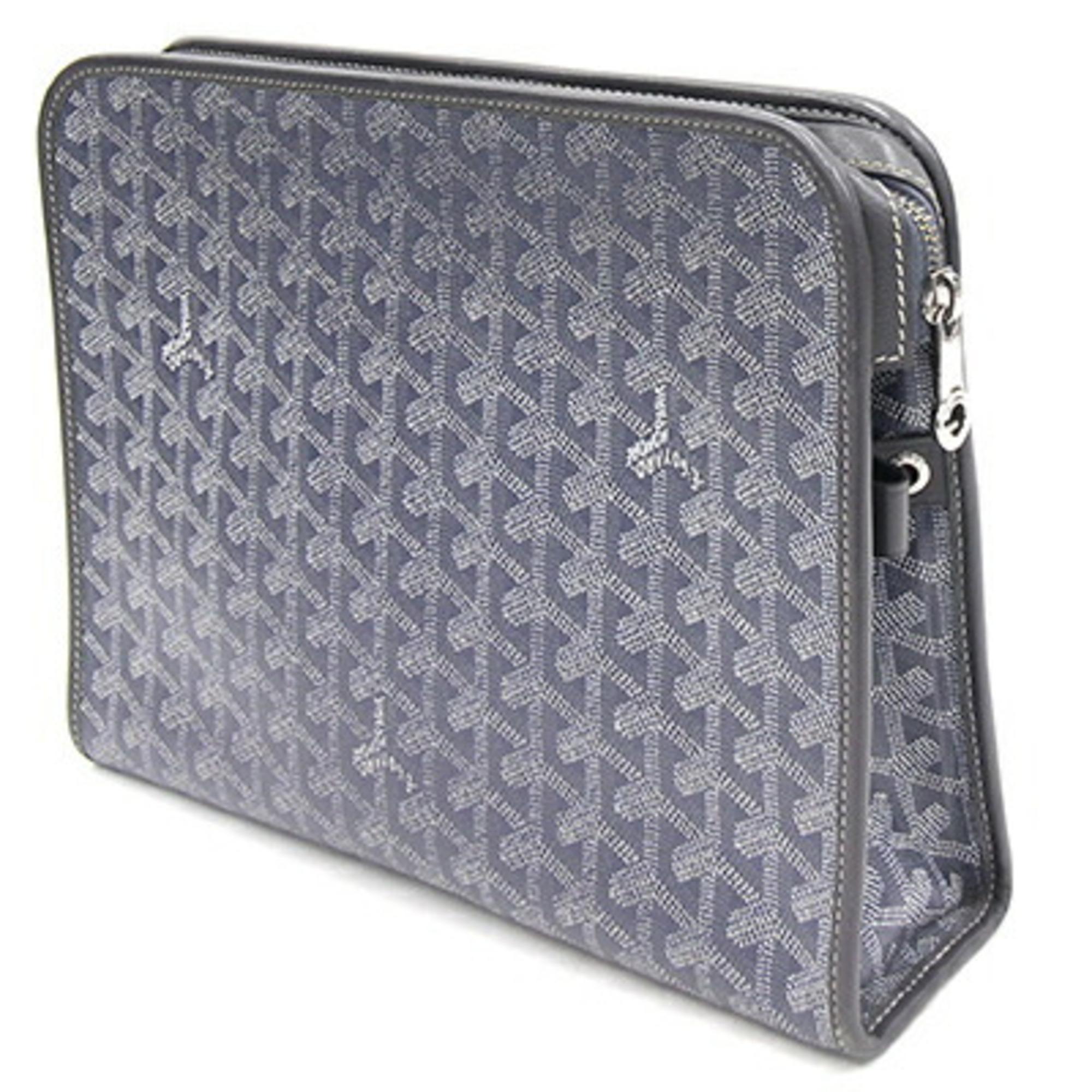 Goyard Goyard Grey Goyardine Canvas & Clamecy Cowhide Double