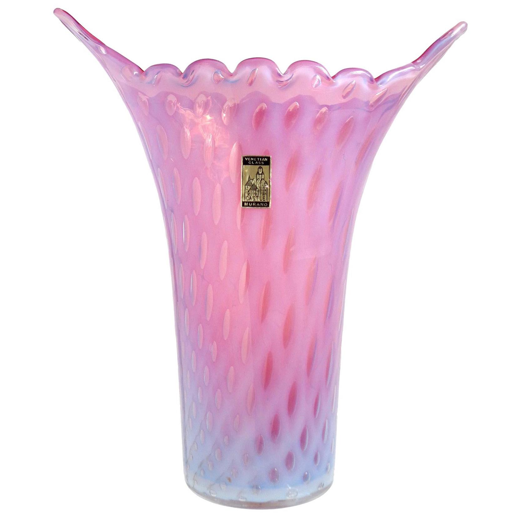 Murano Fratelli Toso Vintage Opalescent Pink Bubbles Italian
