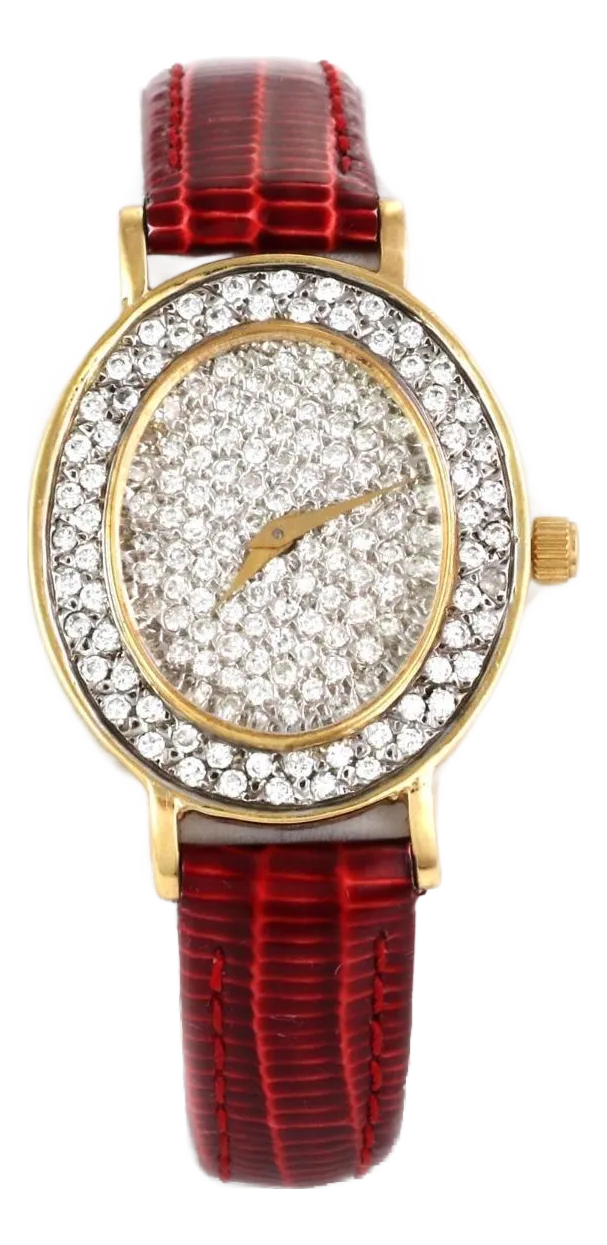 Universal Geneve Diamond 18k Gold Leather Band Watch Chairish