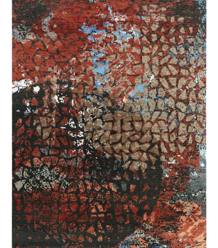 Handwoven Rust/Multi Modern Wool and Silk Area Rug 8'1