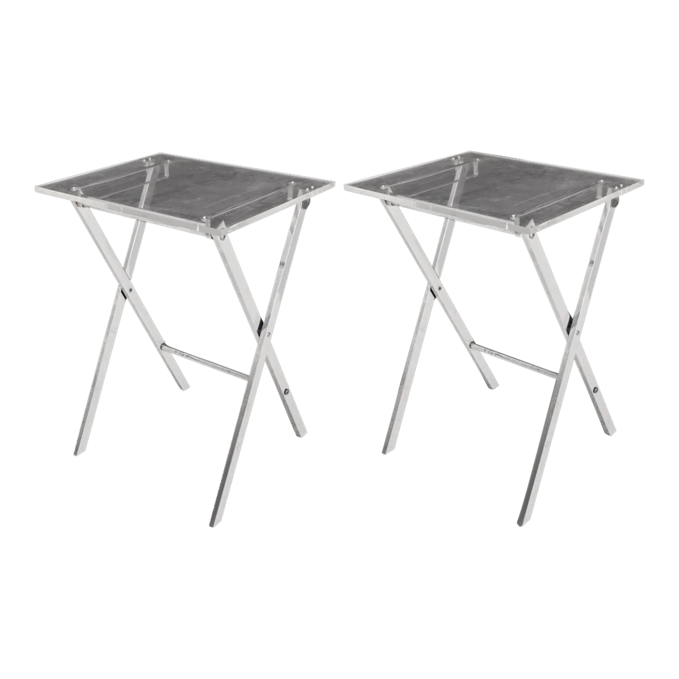 MidCentury Modern Acrylic & Metal Folding Table, Pair Chairish