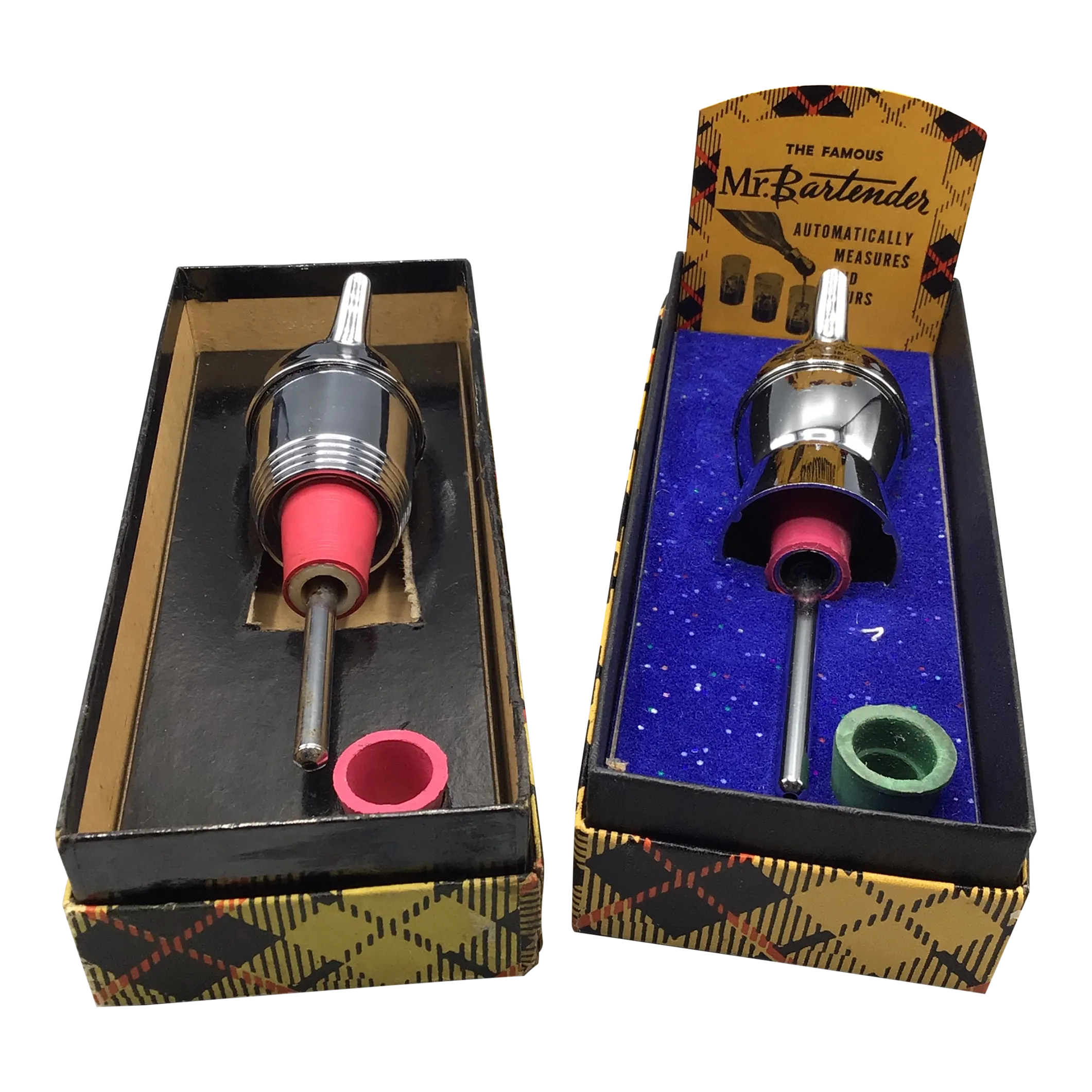 Pair of 1960s Mr. Bartender Chrome Pre Measured Pour Spouts