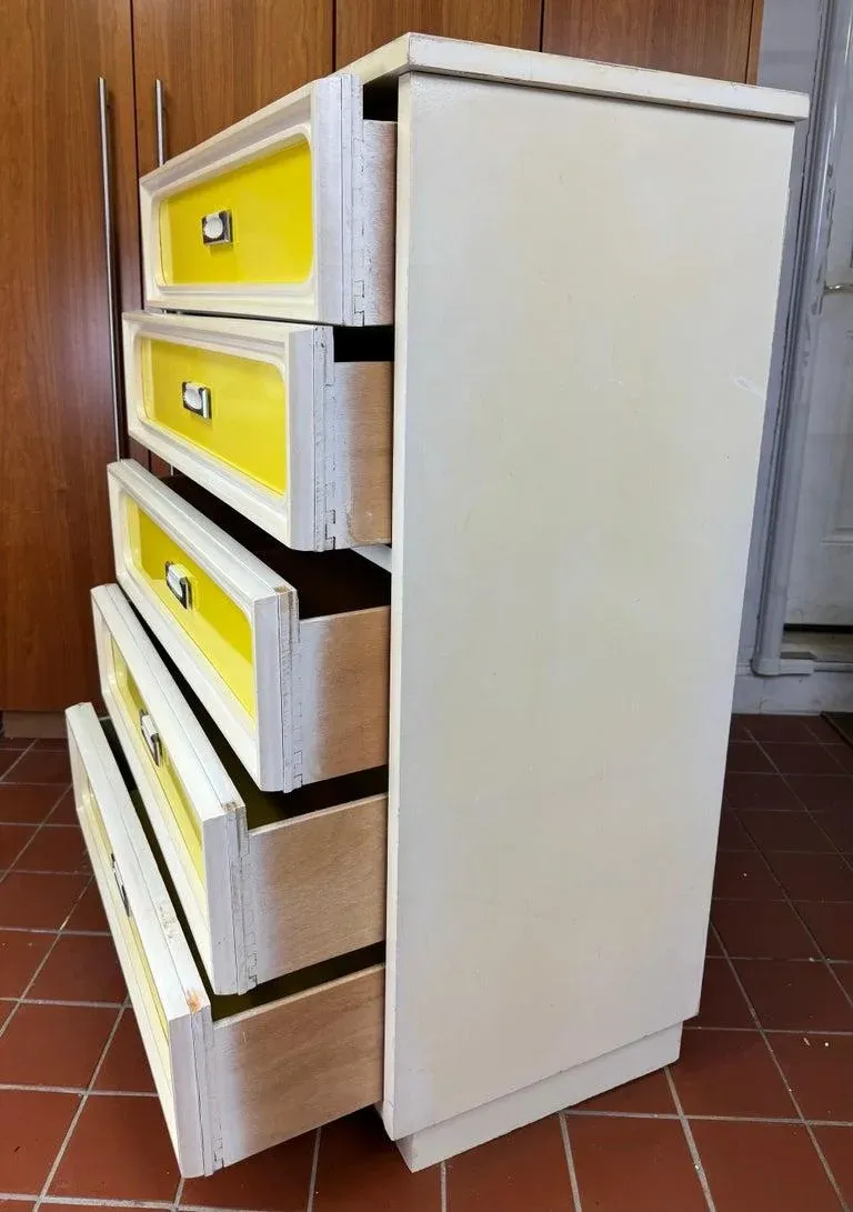 Space Age Atomic Highboy Dresser in Yellow and White or Green and White