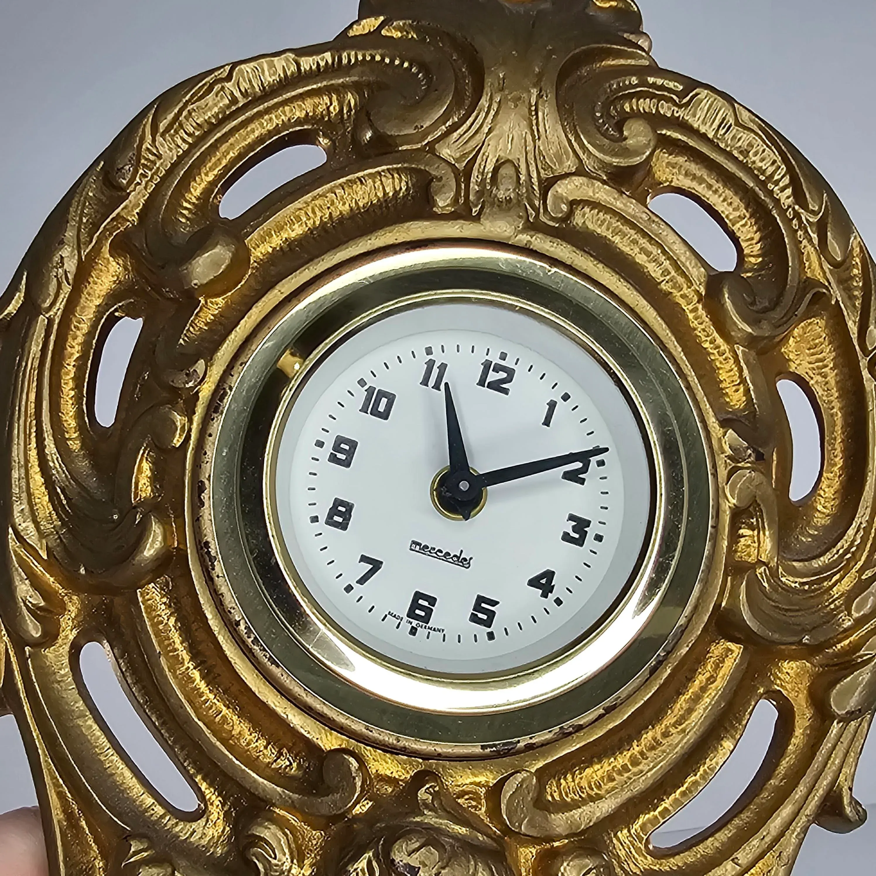 Art Noveau Cherub Wind Up Clock Mercedes Germany Patented