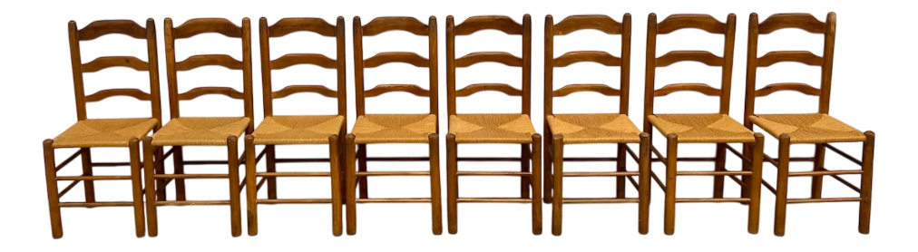 Chairs in Elm and Mulched Seat, 1950s, Set of 8