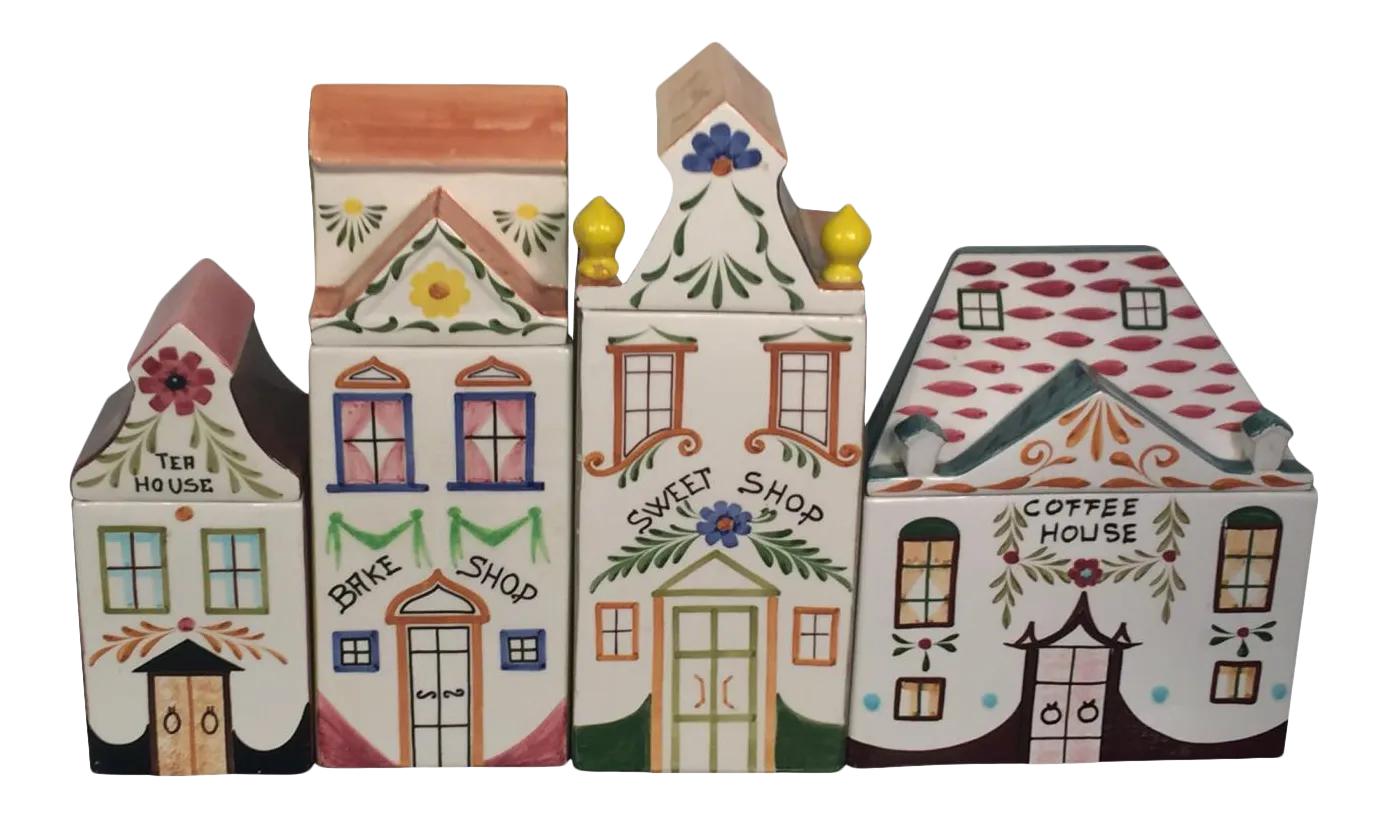 1950s Italian Mid Century Pottery Four Buildings Design Kitchen Ware