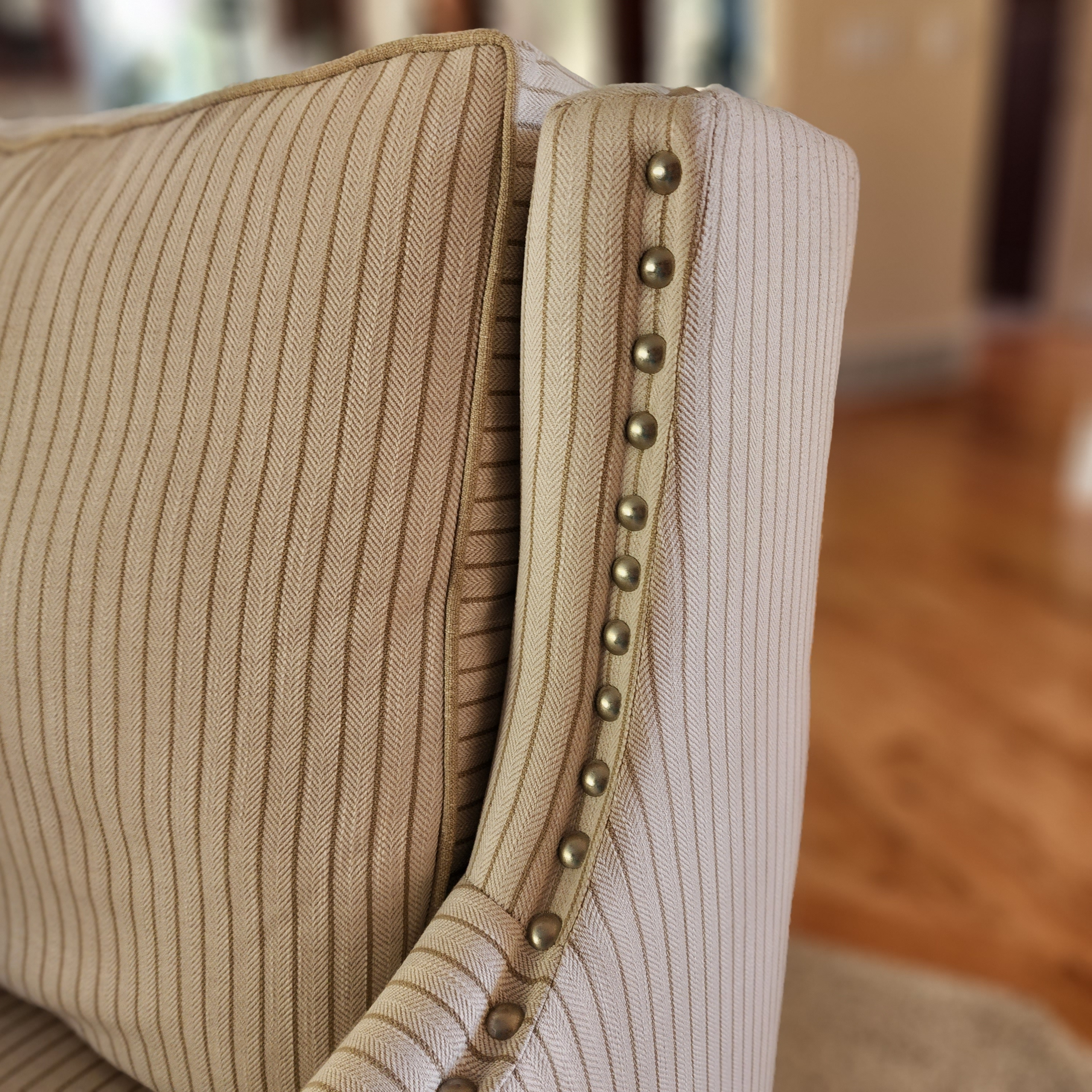 2000 2009 Bassett Accent Chair With Striped Fabric and Nail Head