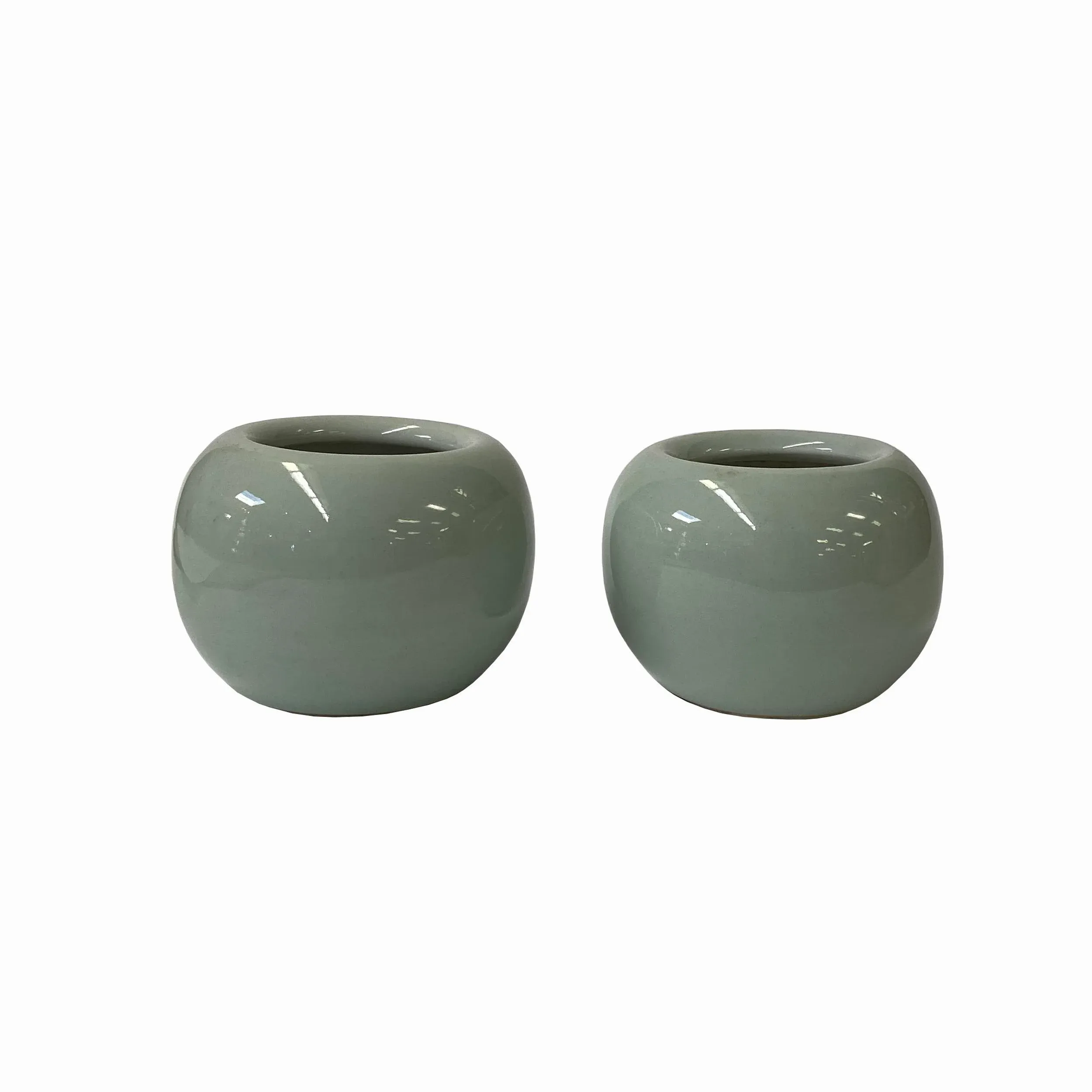 2 X Chinese Clay Ceramic Wu Celadon Green Small Vase Container