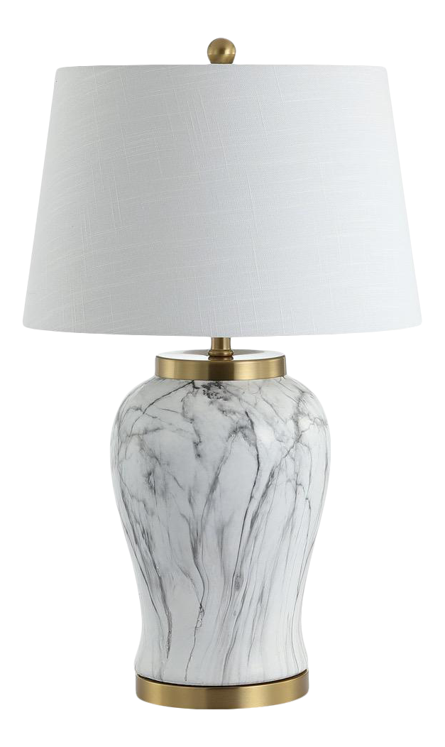 28" Ceramic Marble LED Table Lamp, White/Gold Chairish