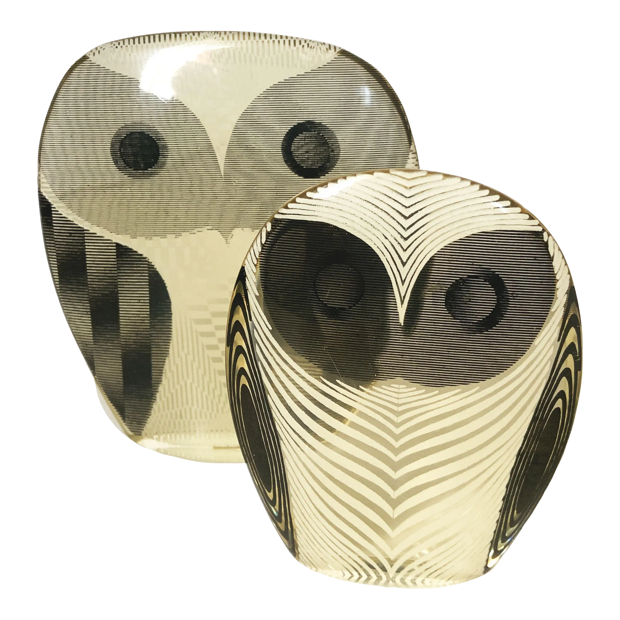 Pair of Mid-Century Modern Abraham Palatnik Lucite Owls Op Art