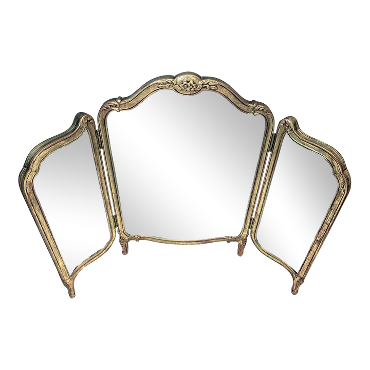 Antique Wood Gold French TriFold Tabletop Mirror Chairish