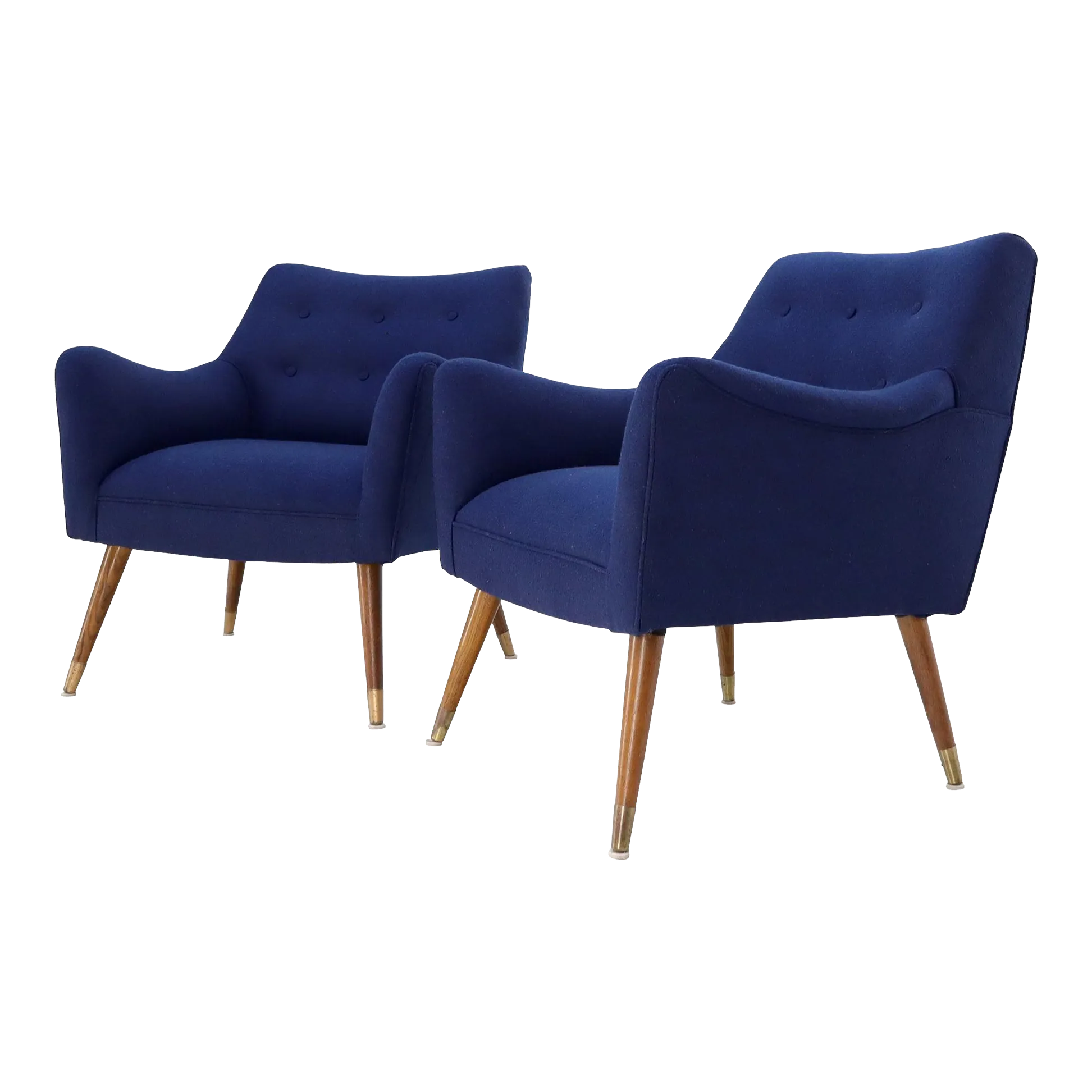 Pair of Navy Blue MidCentury Modern Lounge Arm Chairs on Tapered Dowel