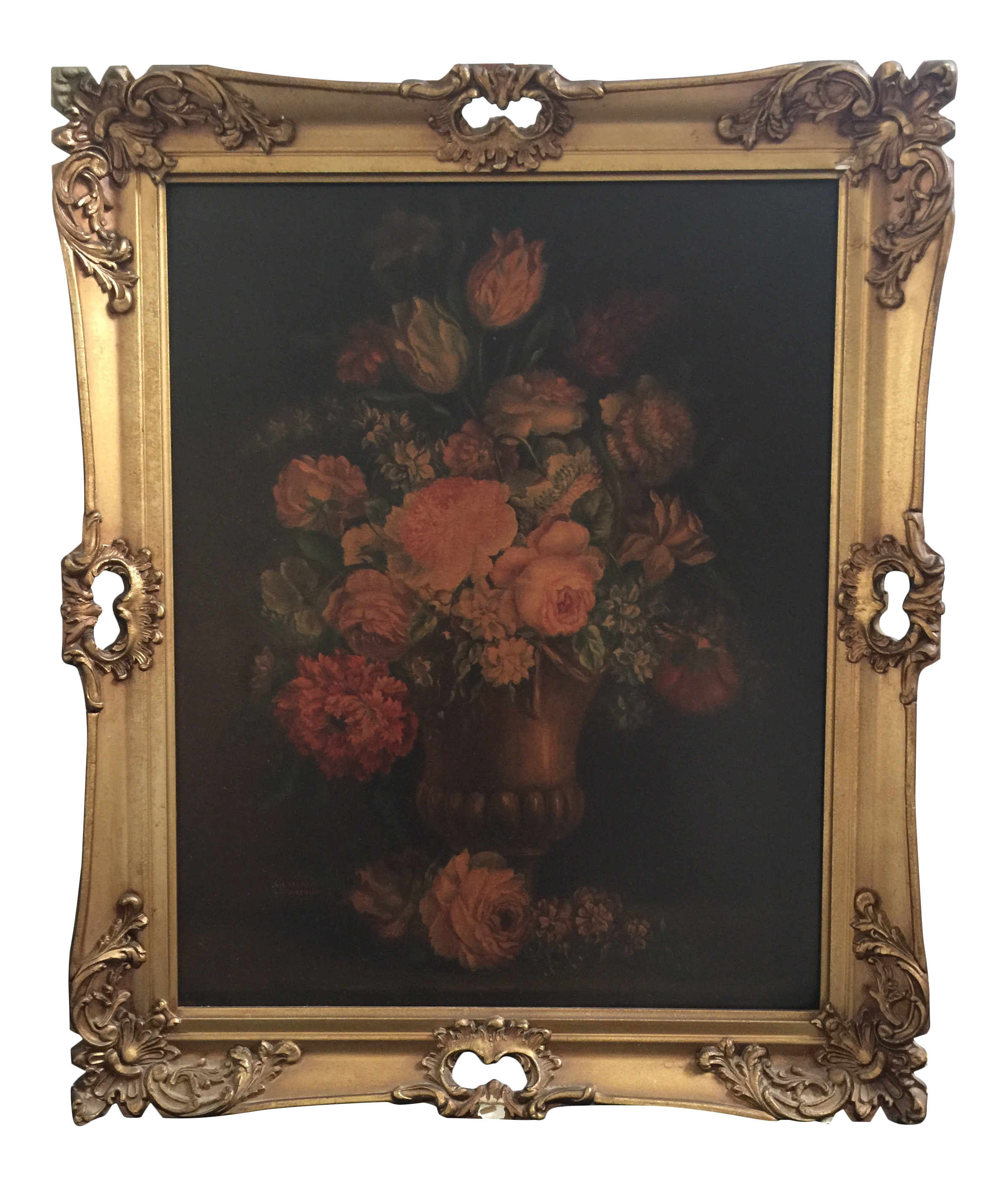 Vintage 1940 S Marcello Giachuno Floral Still Life Reproduction Print In Gilt Frame Chairish