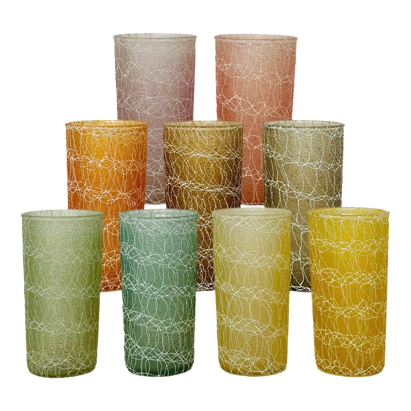 1960s Spaghetti Colorful Drinkware Tumbler Glasses  Set of 9 | Chairish