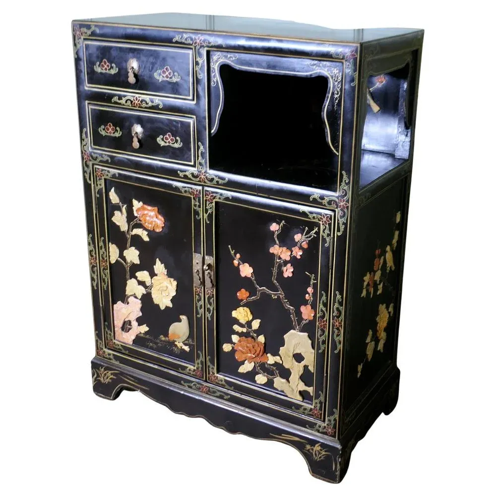 Vintage Chinoiserie Cabinet with Birds and Flowers, 1920