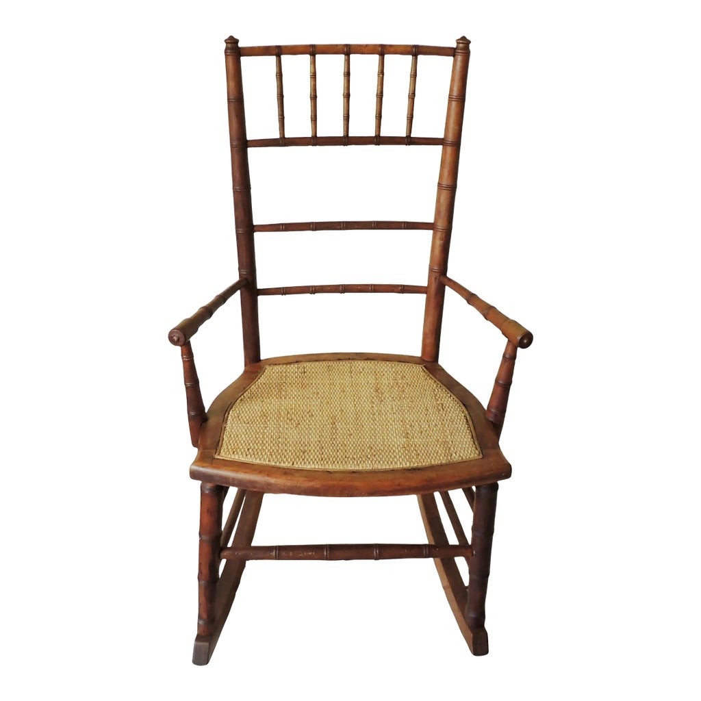 Antique Early 20th Century Rj Horner Faux Bamboo Wood Wicker Seat Child ...
