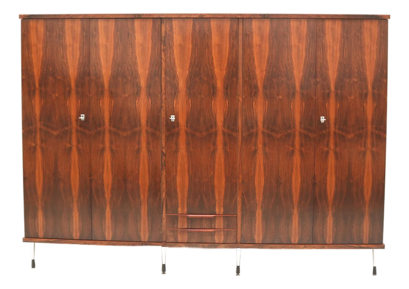 Large Vintage Italian 5-Door Wardrobe with Stylish Adjustable Legs, 1960s