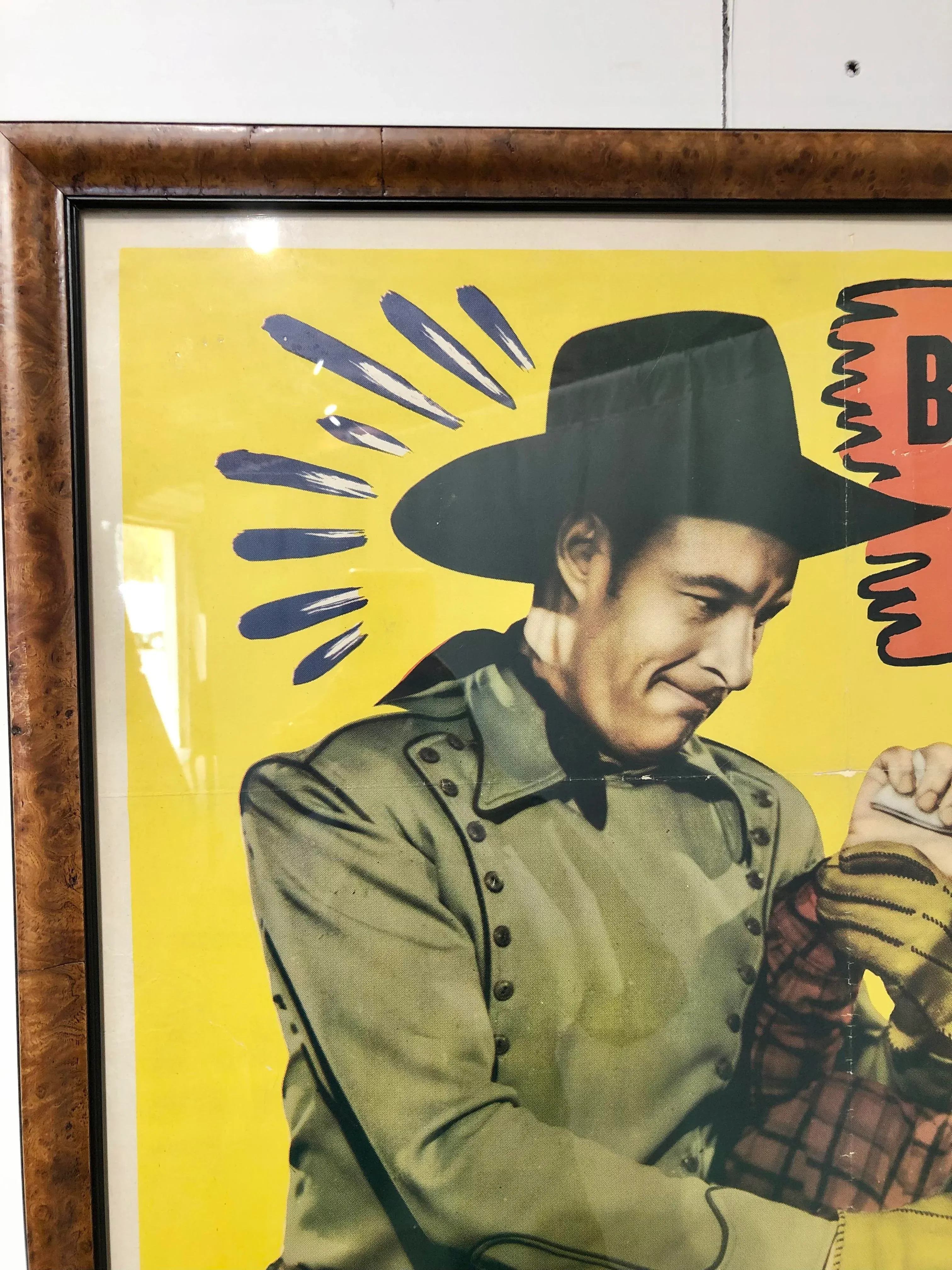 Vintage 1940s Hollywood Western Press Poster in Burl Frame