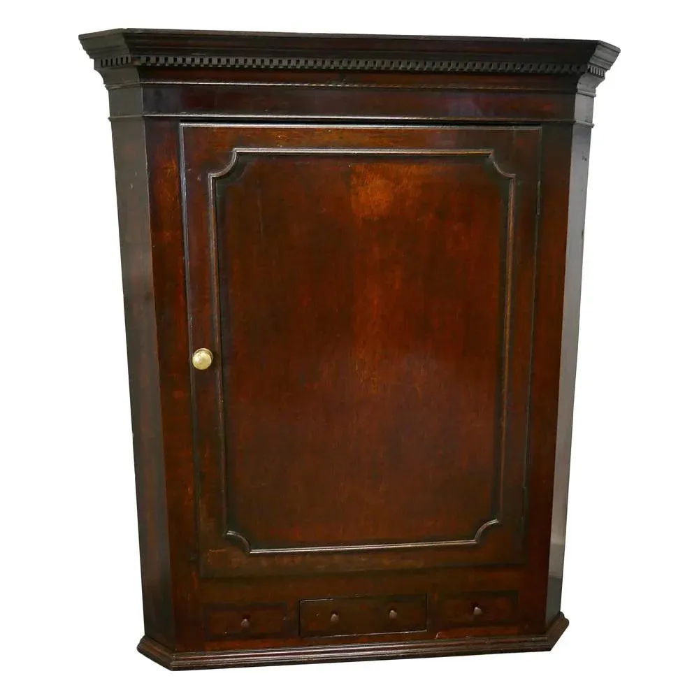18th Century Inlaid Country Oak Corner Cupboard, 1800s