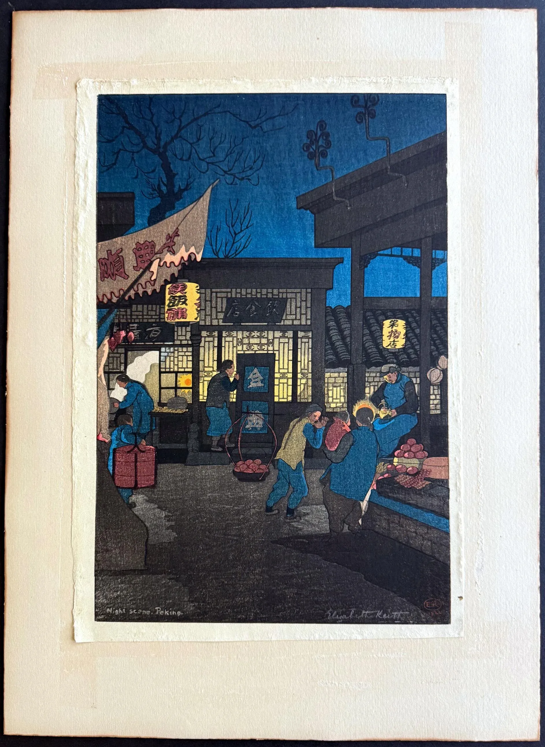 Early 20th Century Japanese Woodblock Print Night Scene Peking by