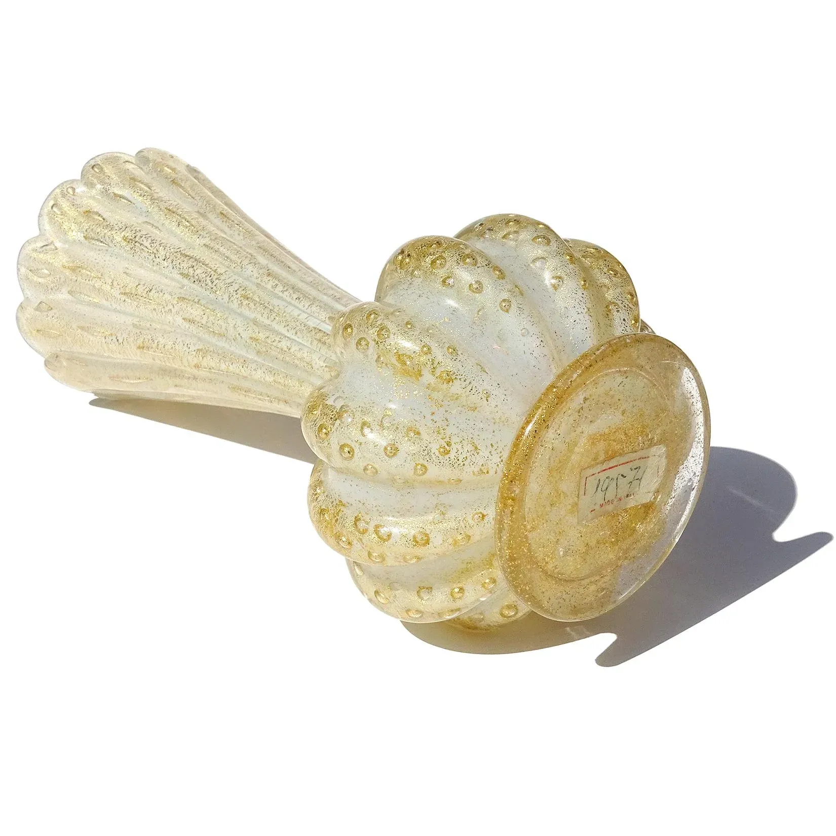 Barovier & Toso バロヴィエール&トーゾ フラワーベース　金箔 Barovier Toso Murano Vintage White Opalescent Bubbles Gold