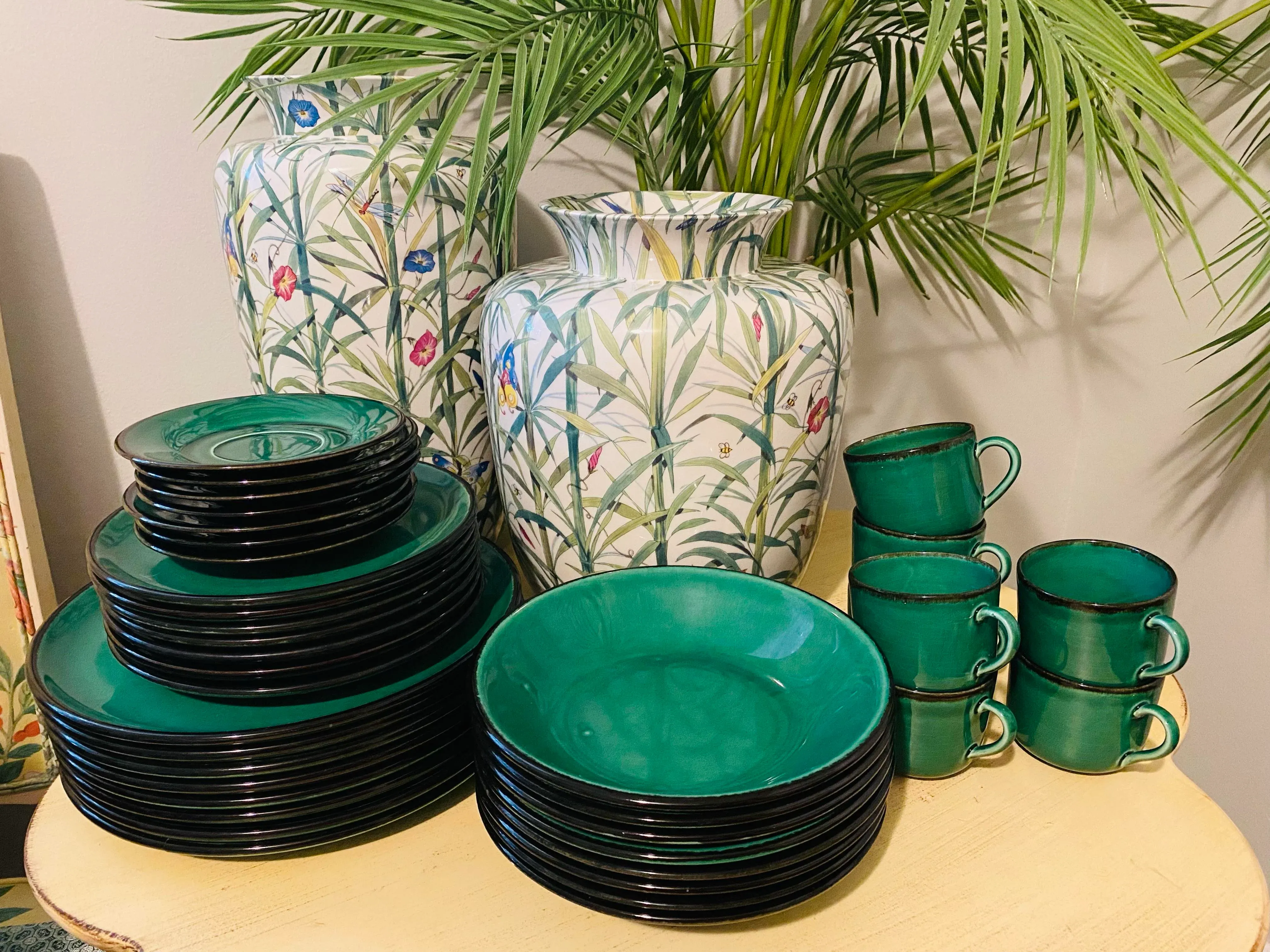 varages FRANCEヴァラージュ窯 プレート2枚 緑 フランス varages