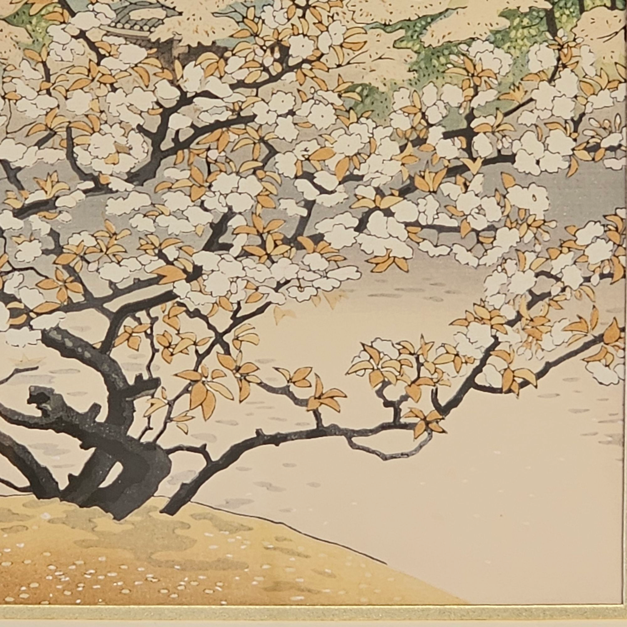 Framed Japanese Woodblock Print by Benji Asada – Pagoda at Ninnaji