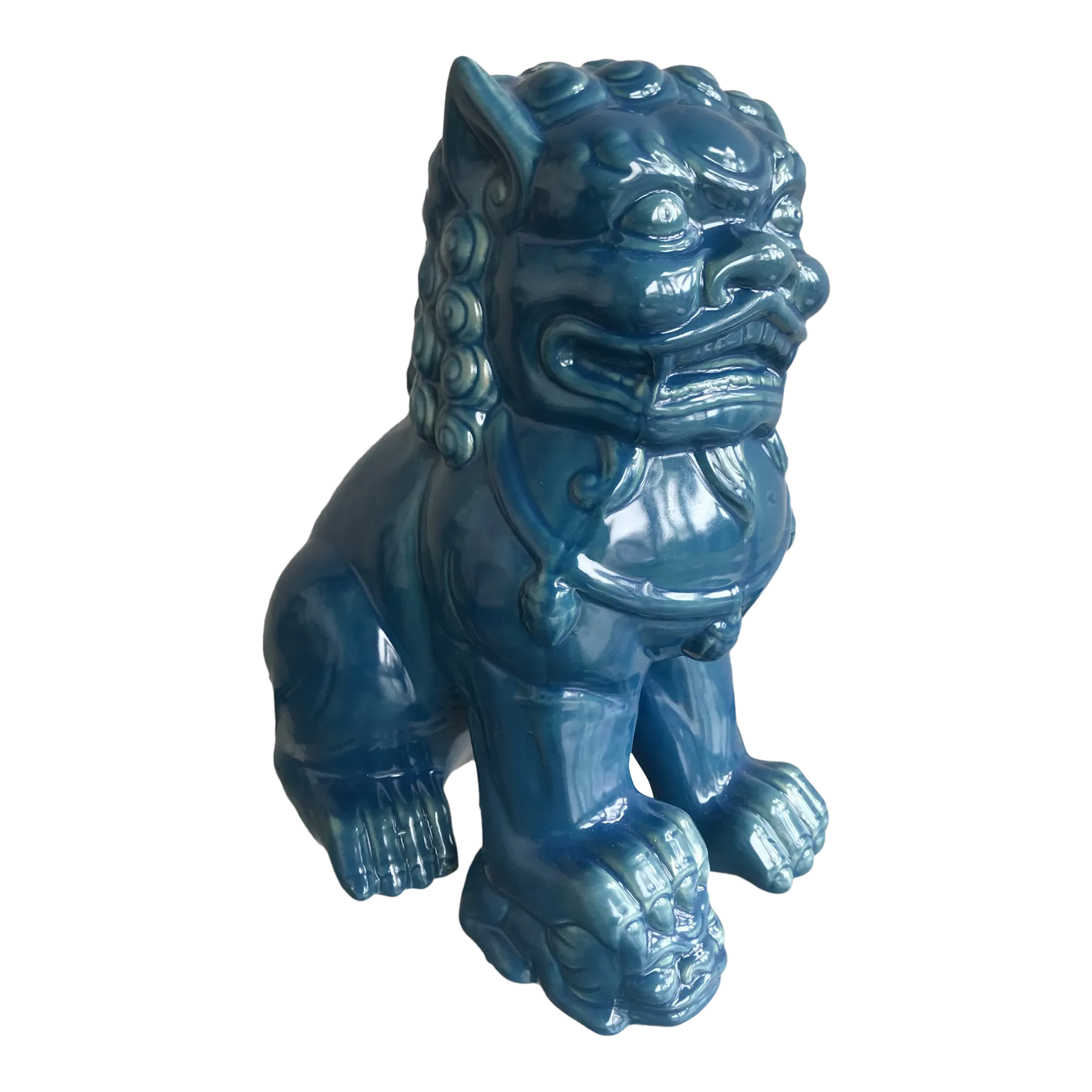 Vintage 1970s Blue Porcelain Foo Dog Statue Chairish