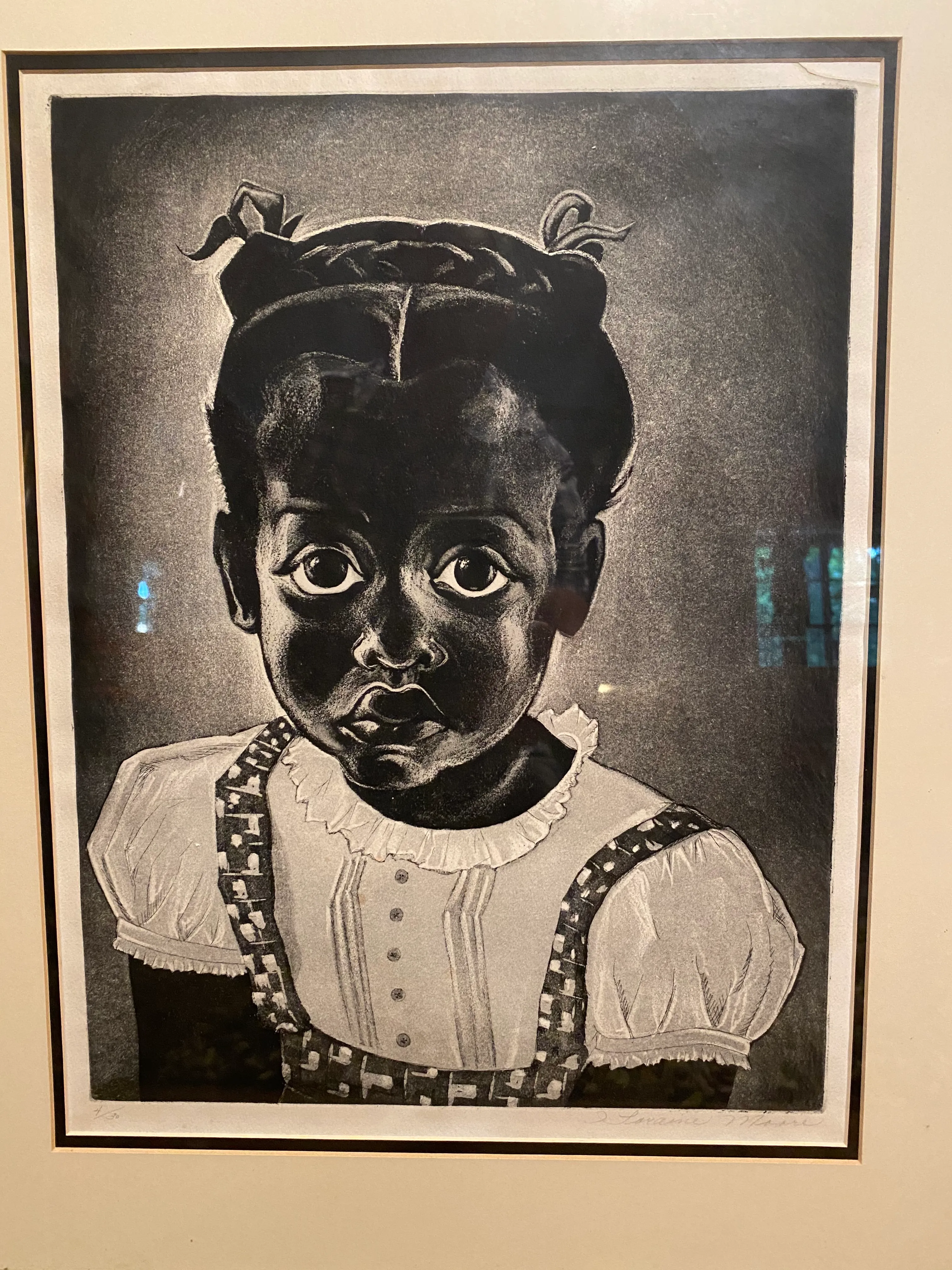 Mid 20th Century Portrait of a Child Lithograph by Loraine Moore, Framed