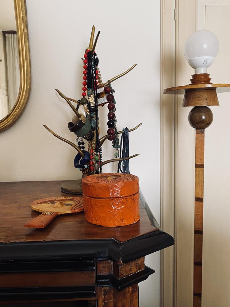 Mid-Century Modern Papier-Mâché Vanity Mirror and Jewelry Box by