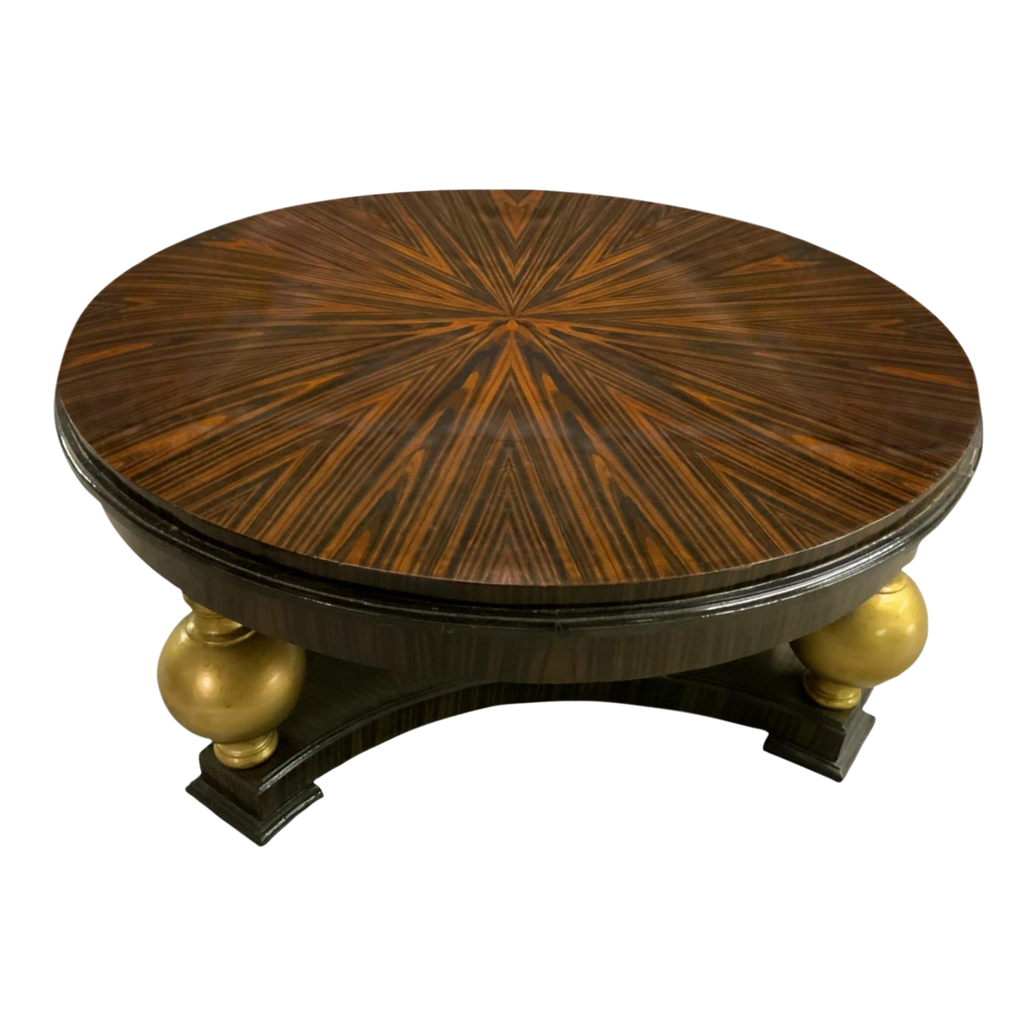 Round Zebra Wood Coffee Table With Gold Accents Chairish