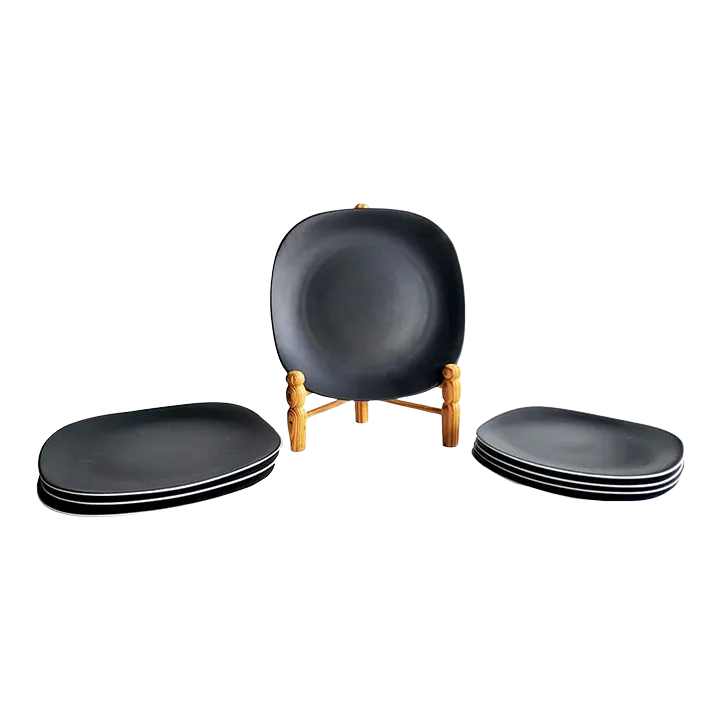 1970s Block Langenthal Salad Plates and Bread Plates in Matte Black