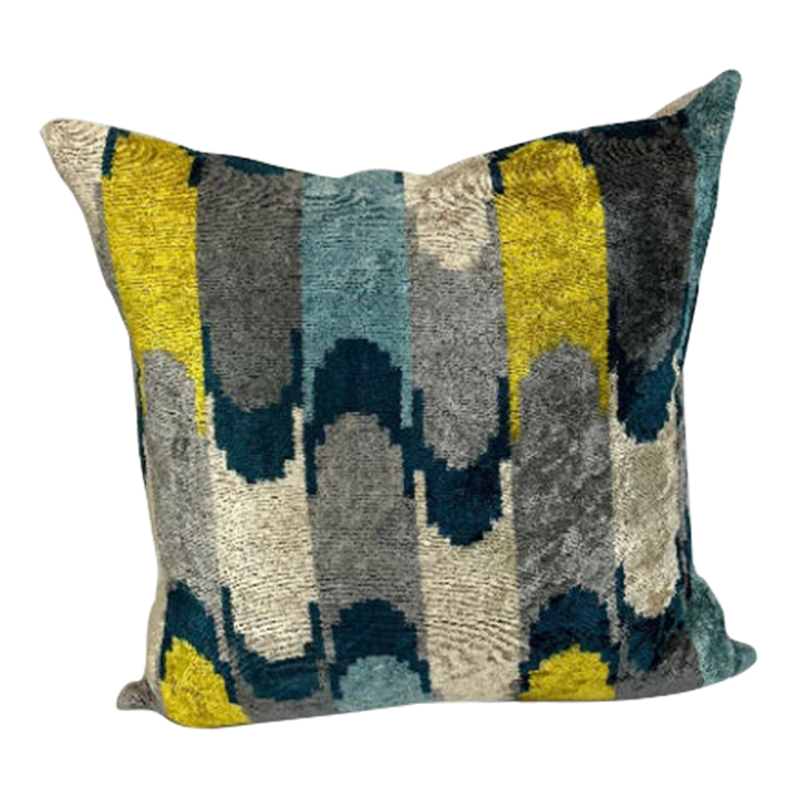 Turkish Modern Blue and Gray Velvet Silk Ikat Pillow Cover Chairish