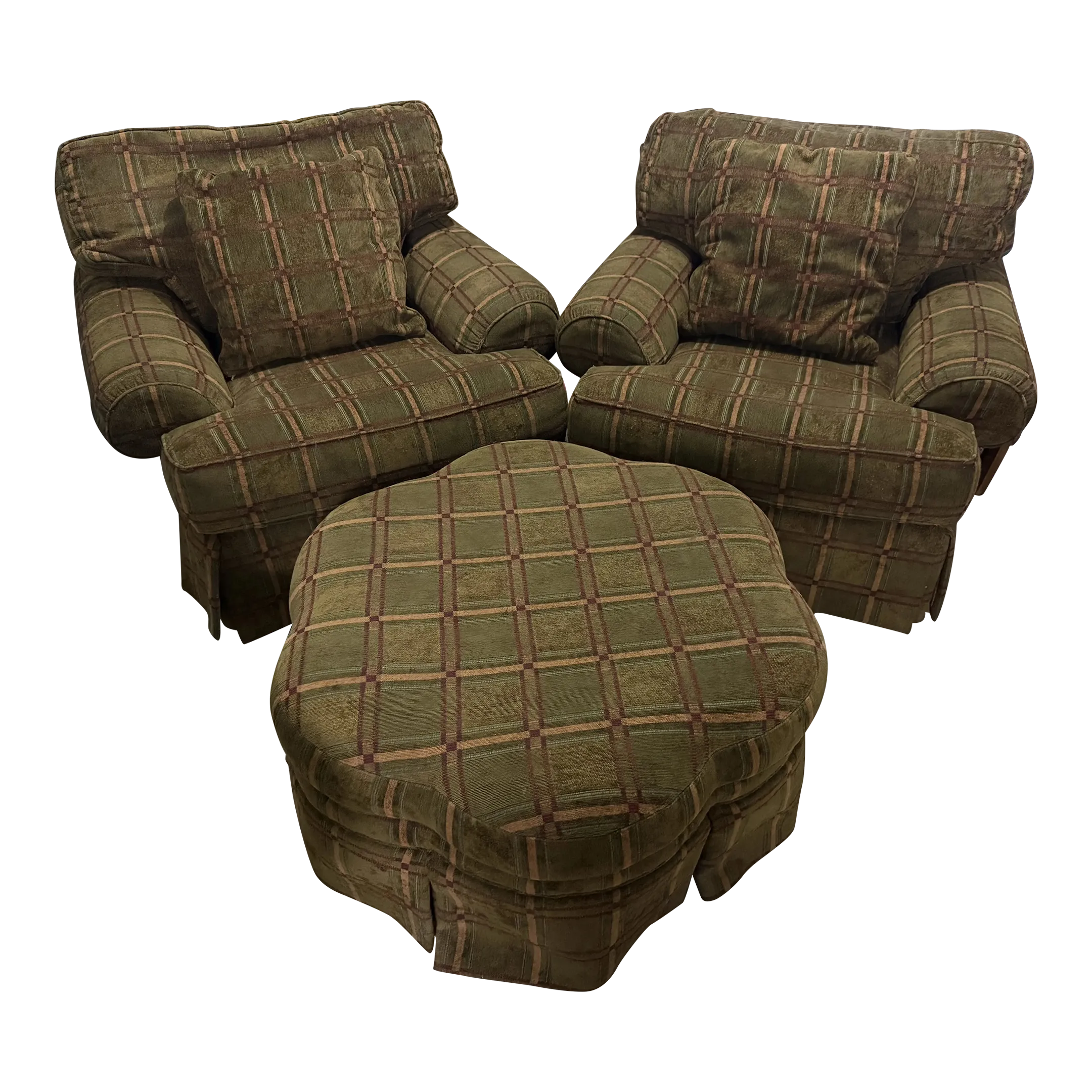 1990s Sherrill Overstuffed Chairs With Ottoman - 3 Pieces | Chairish