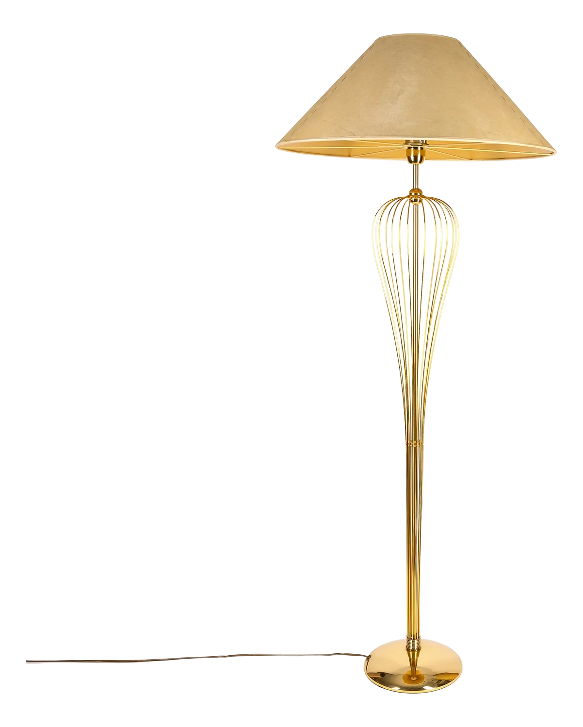 German Floor Lamp in the Shape of a Whisk, Gold-Plated Brass, by Bankamp, 1970s