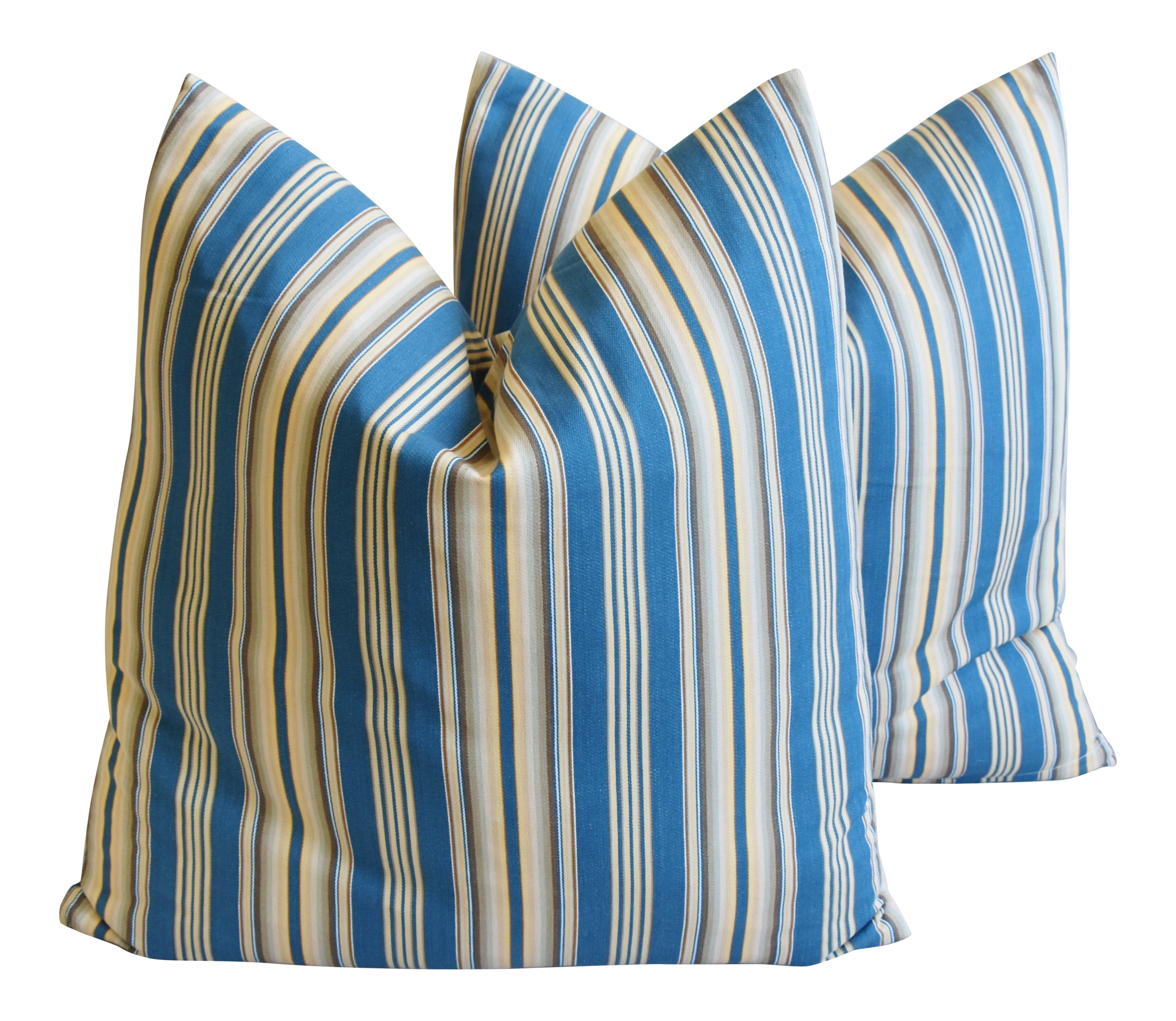 French Blue Cream Ticking Stripe Feather Down Pillows 24