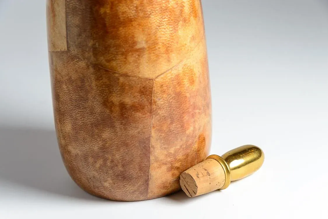 Italian Aldo Tura Lacquered Goatskin & Brass Thermos 1960s