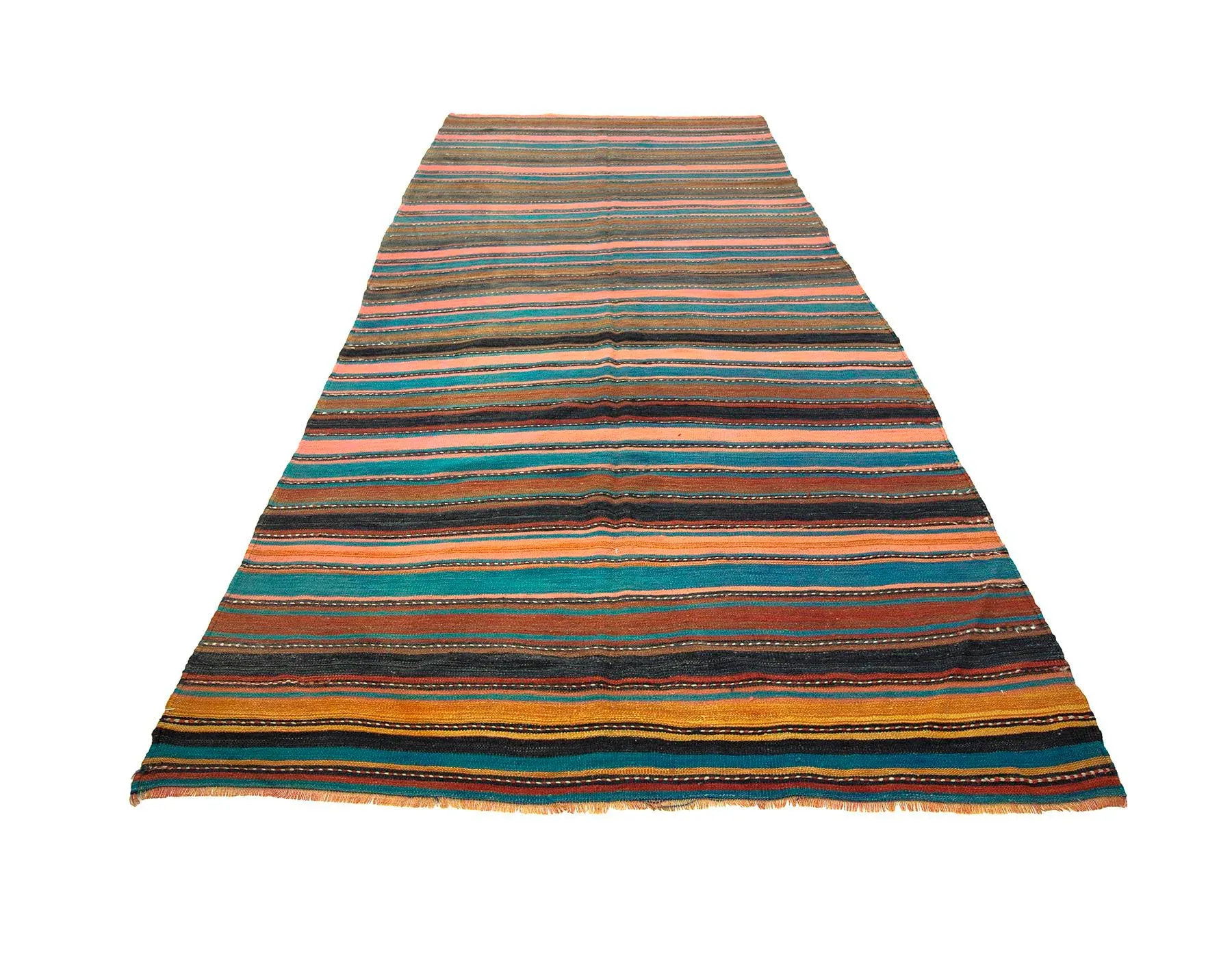 1960s Vintage Turkish Denizli Kilim Rug- 5′4″ × 11′5″