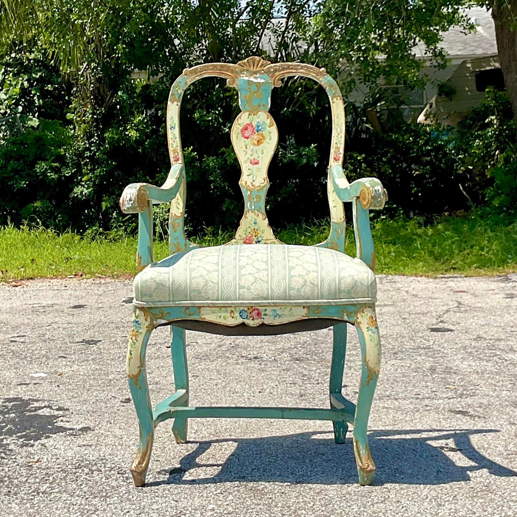 Vintage Boho Italian Hand Painted Arm Chair Chairish