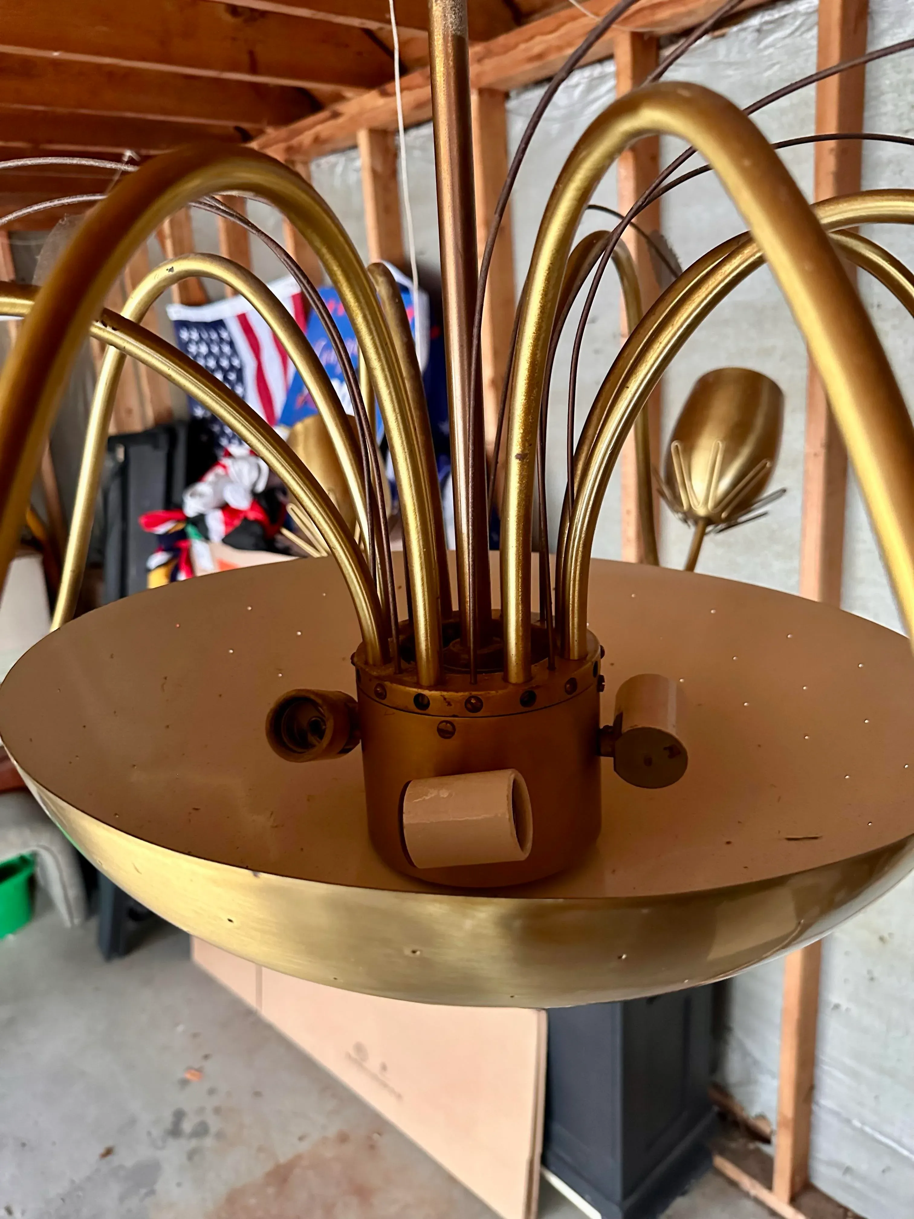 1950s Paavo Tynell for Lightolier Tulip Eight-Light Brass Chandelier